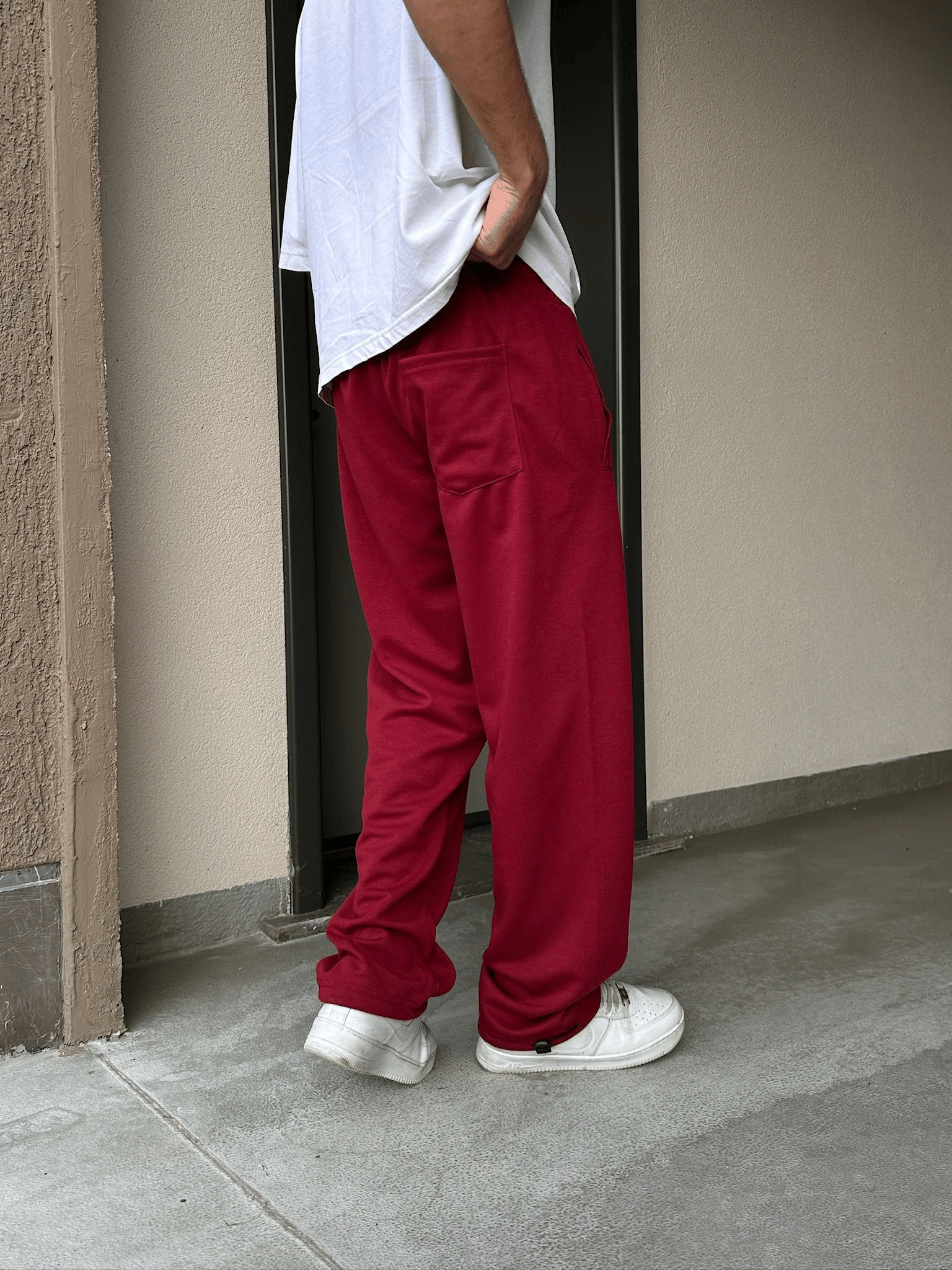 2 İPLİK KUMAŞ BAGGY KALIP PAÇA LASTİKLİ STW İÇİ DOLUMLU NAKIŞ EŞOFMAN ALTI KIRMIZI