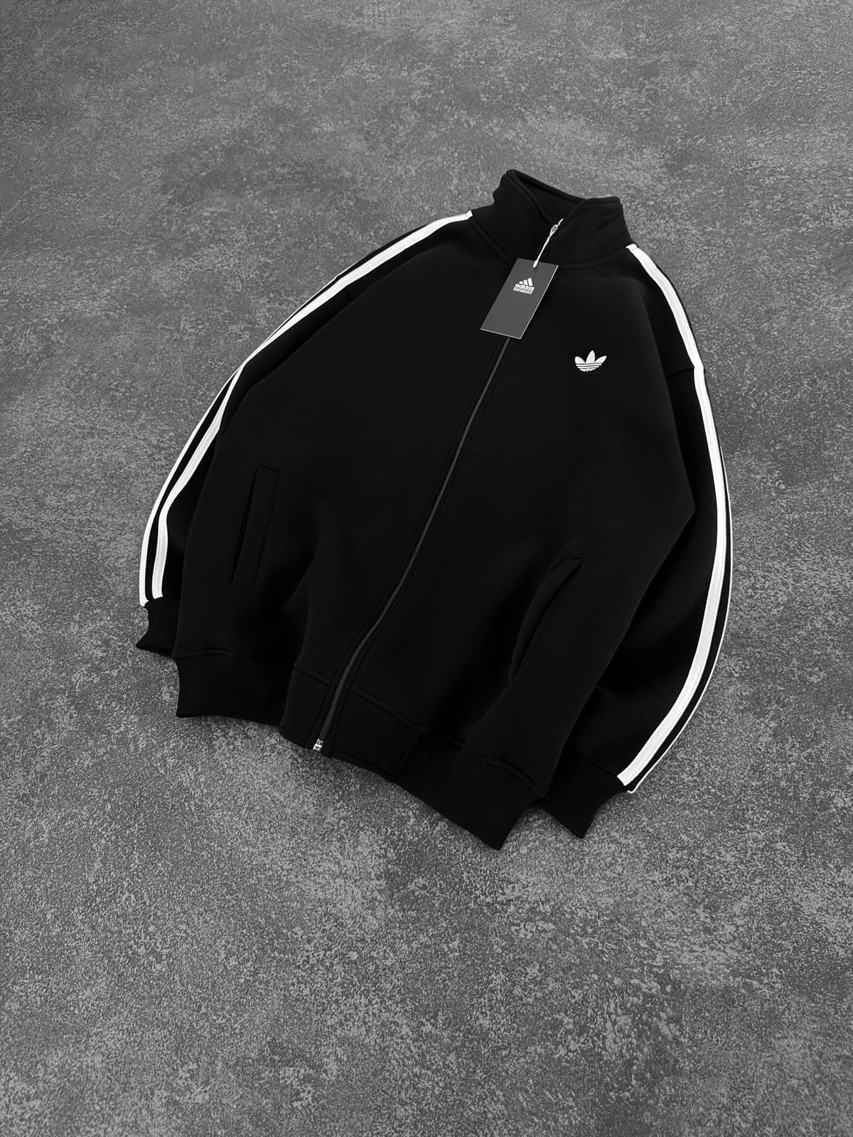 AD SERİT RENKLİ 3 İPLİK PAMUKLU HIRKA SİYAH