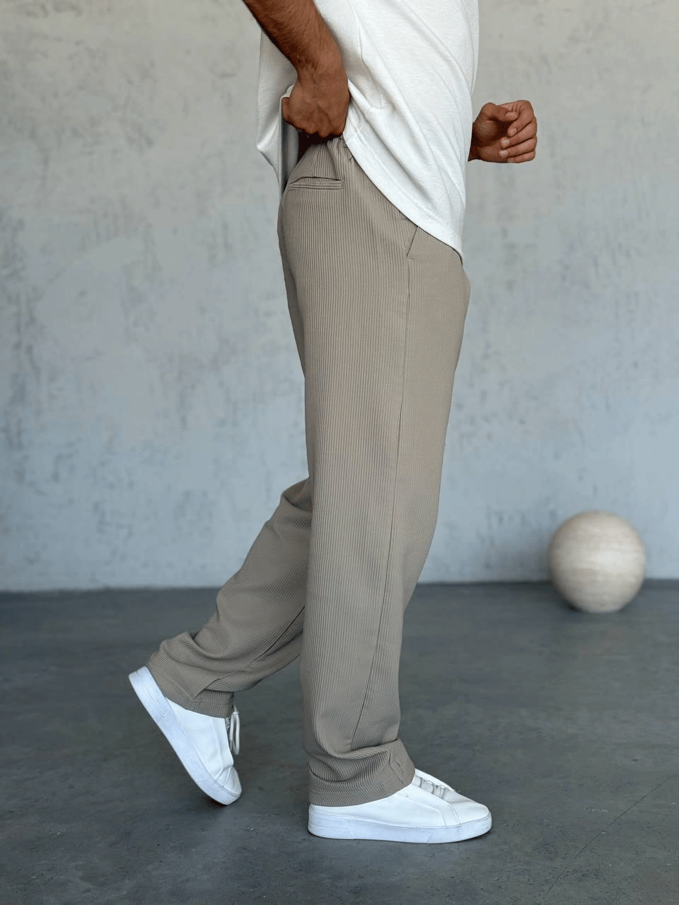 BAGGY KALIP DS FİTİLLİ PANTOLON KREM