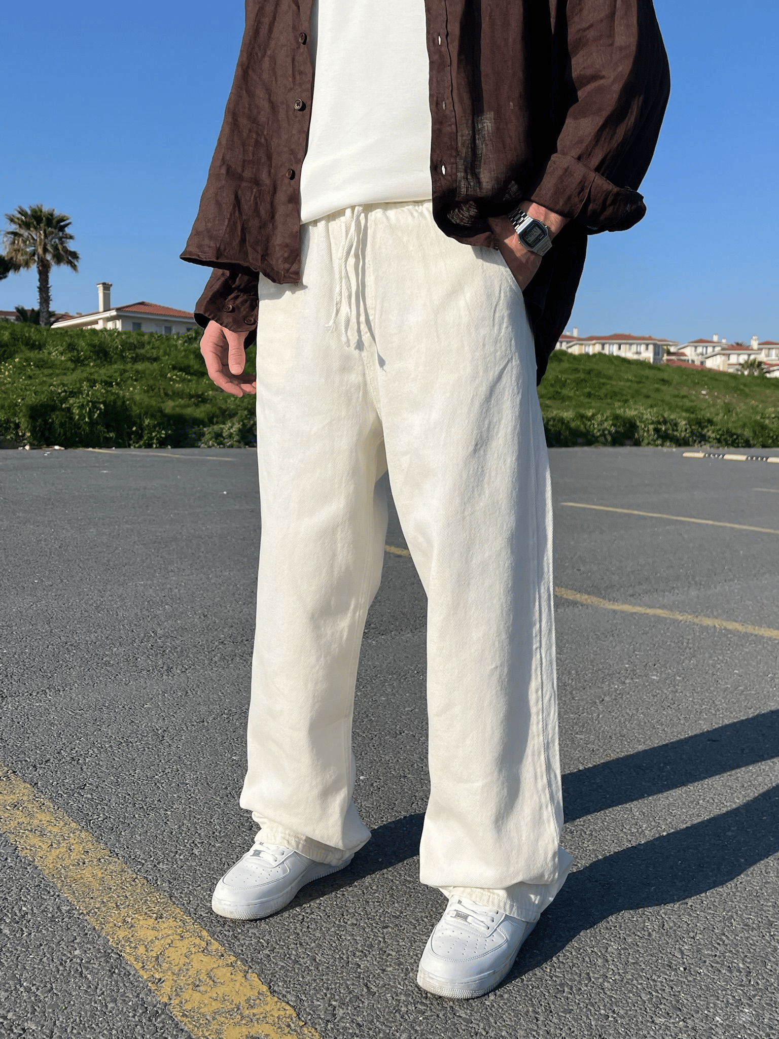 BAGGY KALIP GABARDİN KUMAŞ DS PANTOLON BEYAZ