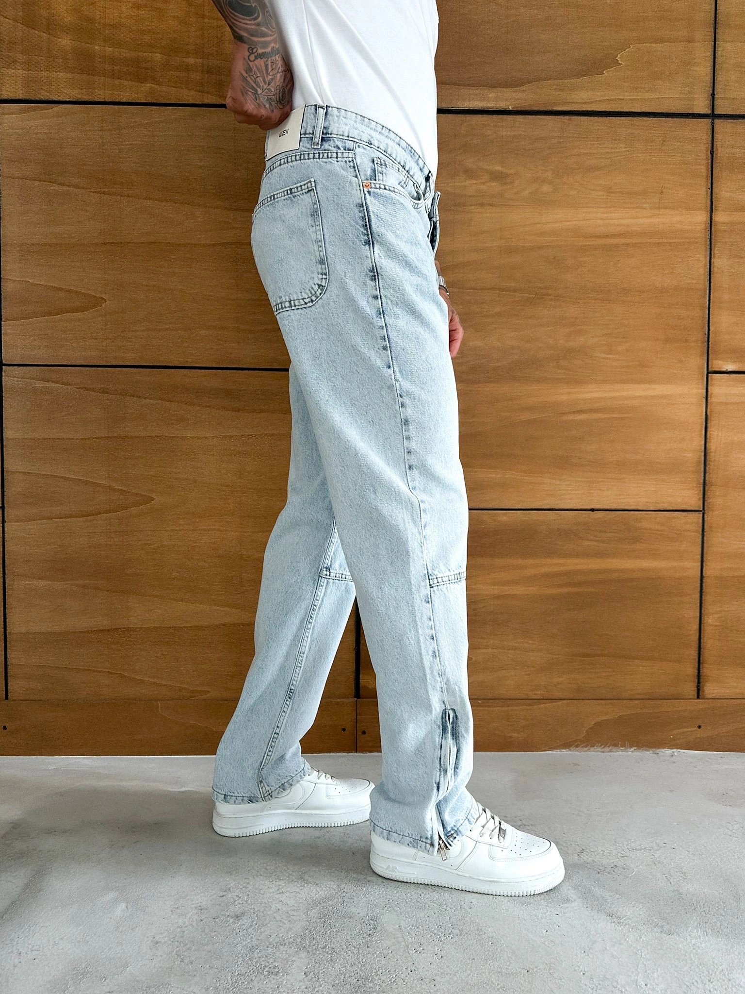 BAGGY KALIP PAÇA FERMUARLI JEAN BUZ MAVİSİ