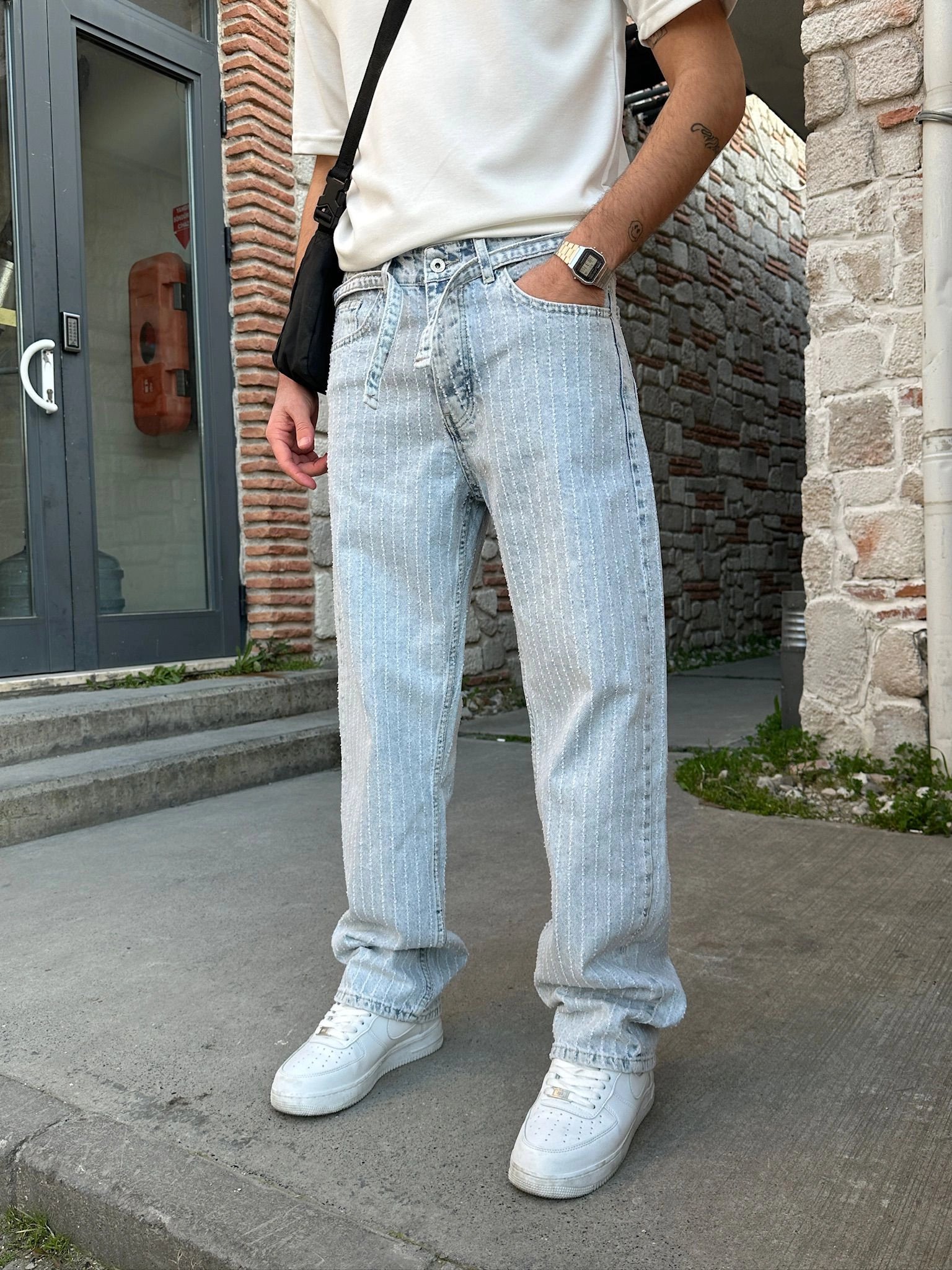 BAGGY KALIP ŞERİT DESENLİ KEMERLİ MORROW PANTOLON