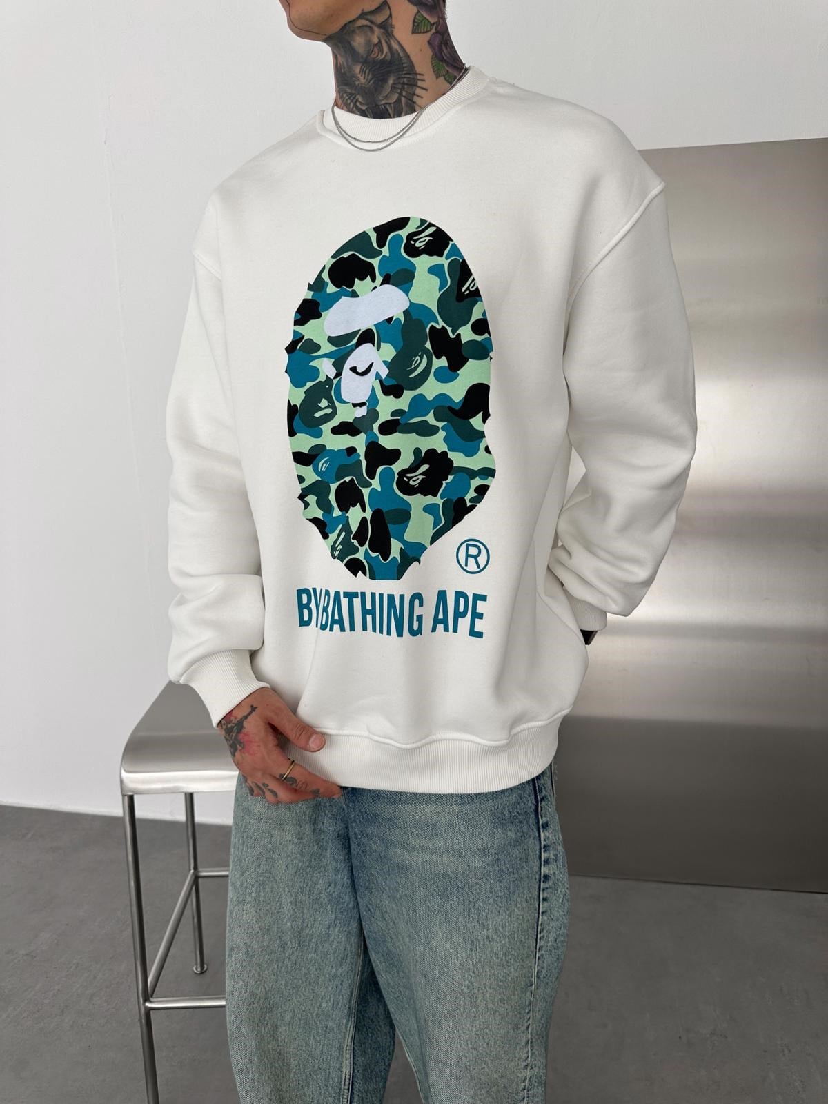 BP APE 3 İPLİK ŞARDONLU SWEAT BEYAZ