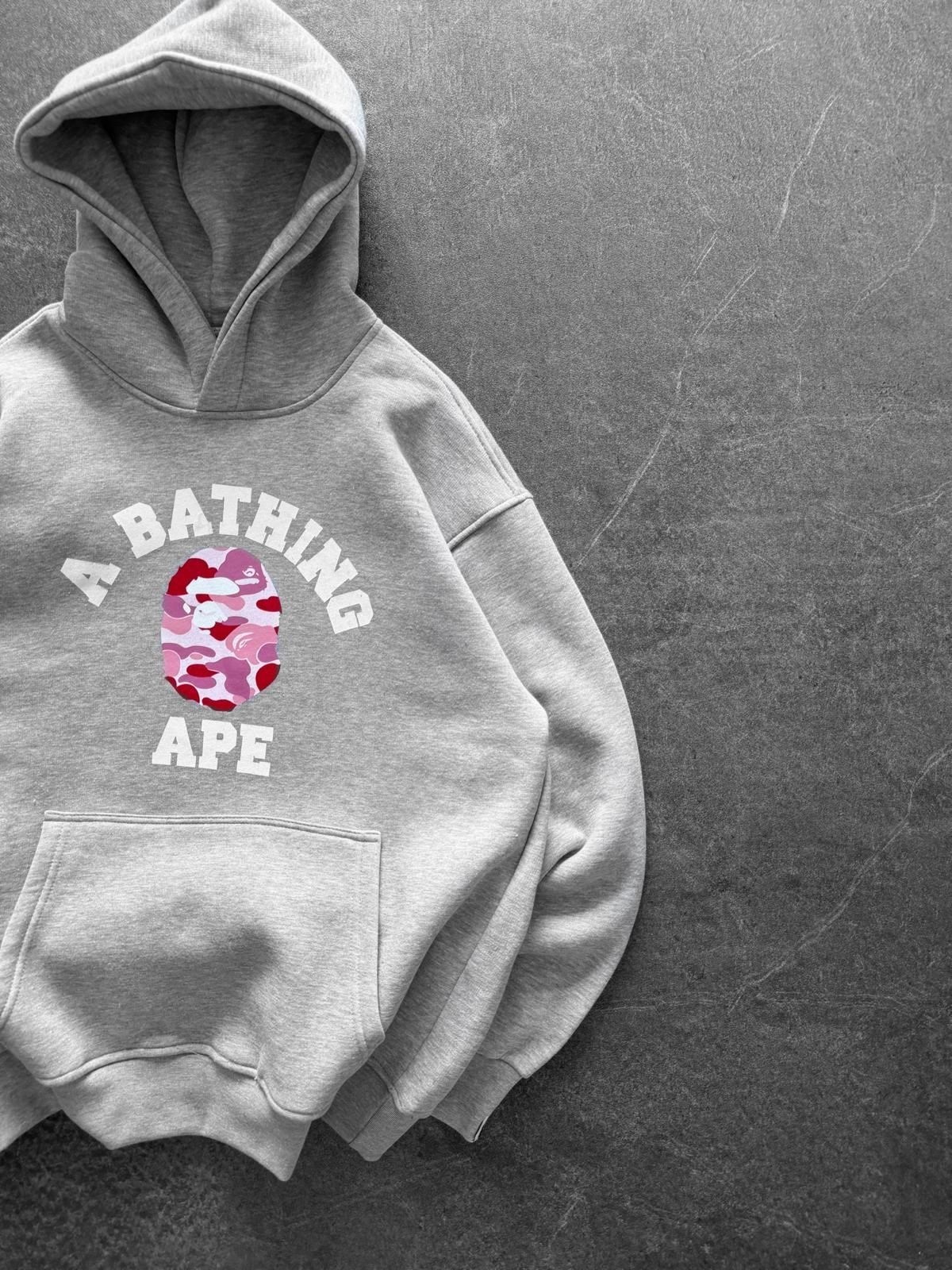 BP PEMBE BASKI 3 İPLİK PAMUKLU KUMAŞ OVERSİZE SWEAT GRİ