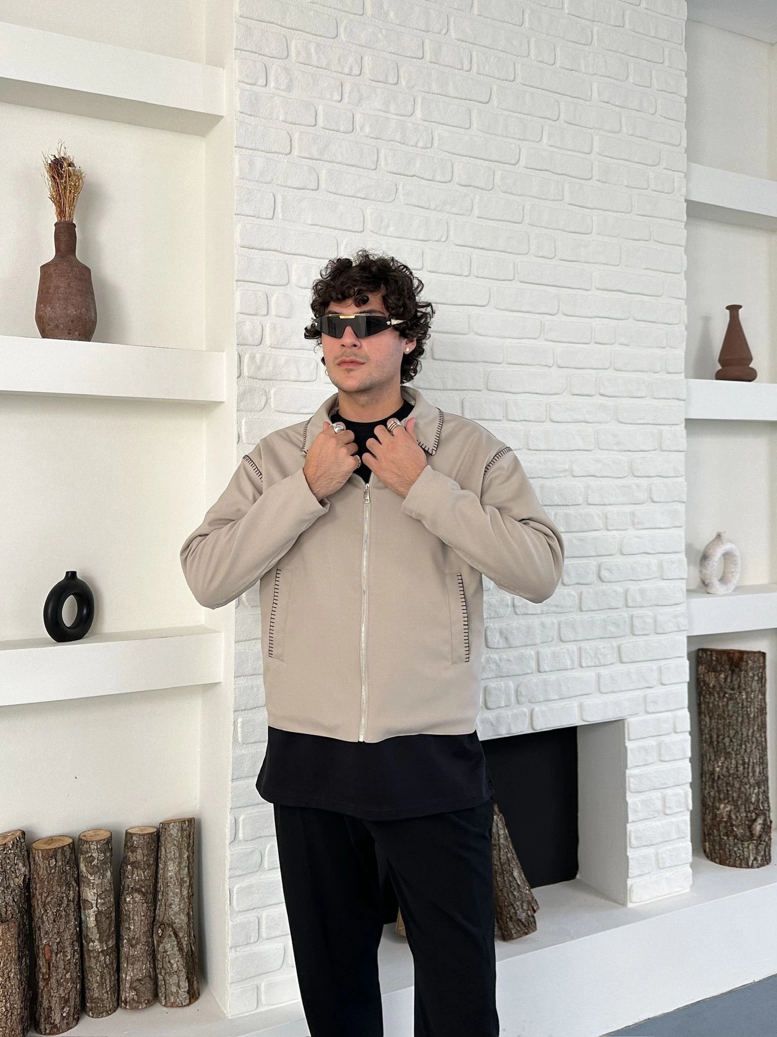 DIŞ DİKİŞ DETAY GABARDİN CROP CEKET KREM