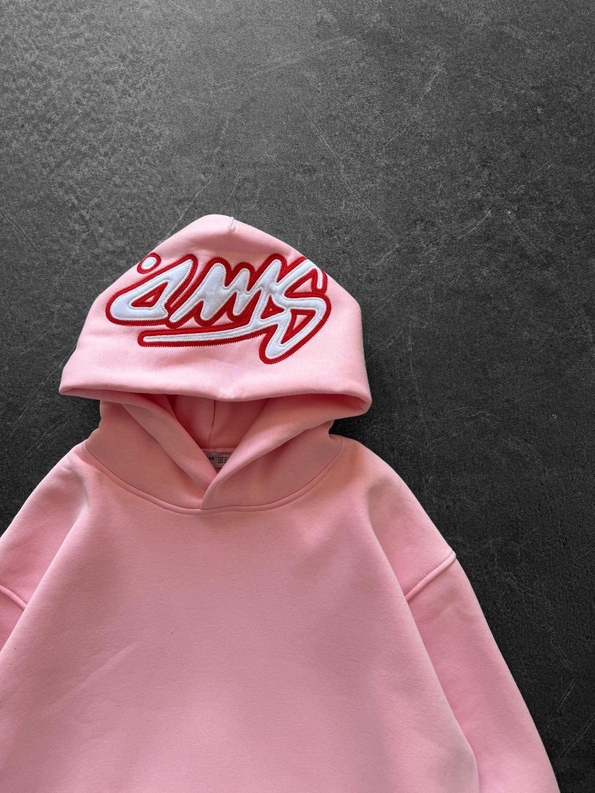 KAPÜŞON NAKIŞLI 3 İPLİK PAMUKLU KUMAŞ OVERSİZE STW SWEAT PEMBE