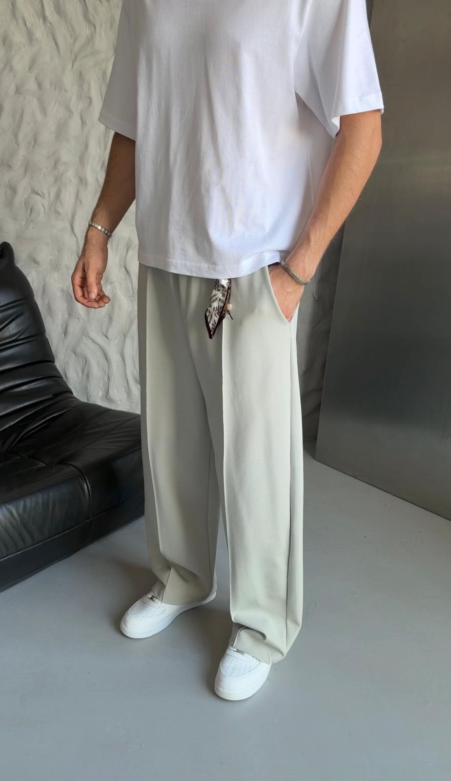 MODAL KUMAŞ FULARLI BAGGY EŞOFMAN ALTI  TAŞ RENGİ