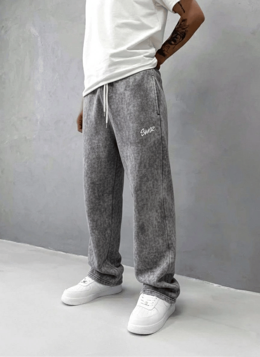 NAKIŞLI YIKAMALI 3 İPLİK BAGGY EŞOFMAN GRİ
