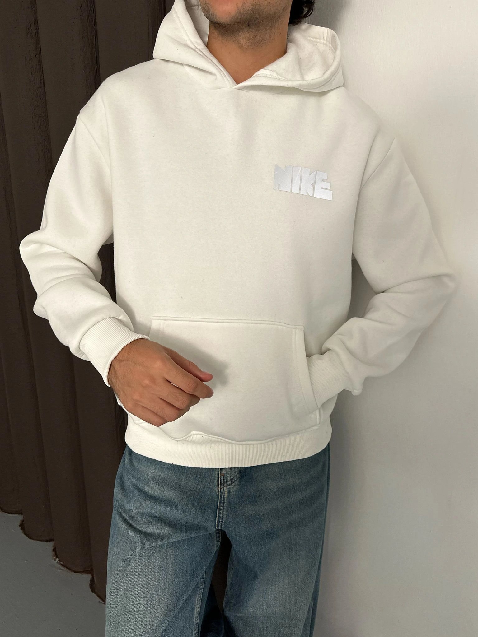 ÖZEL SERİ NK REFLEKTÖRLÜ OVERSİZE KAPÜŞONLU SWEAT BEYAZ