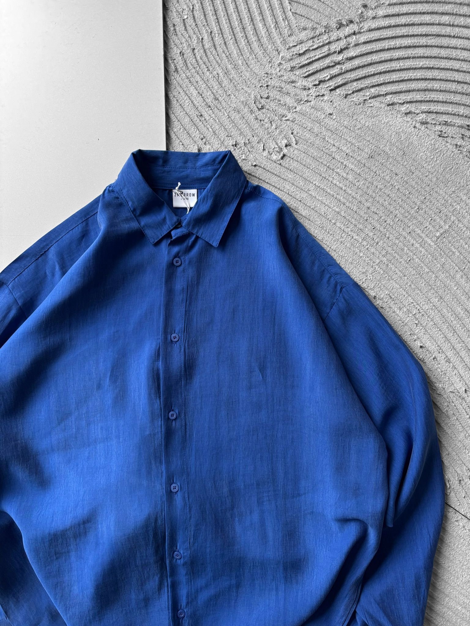 POLO YAKA MODAL KUMAŞ OVERSIZE GÖMLEK MAVİ