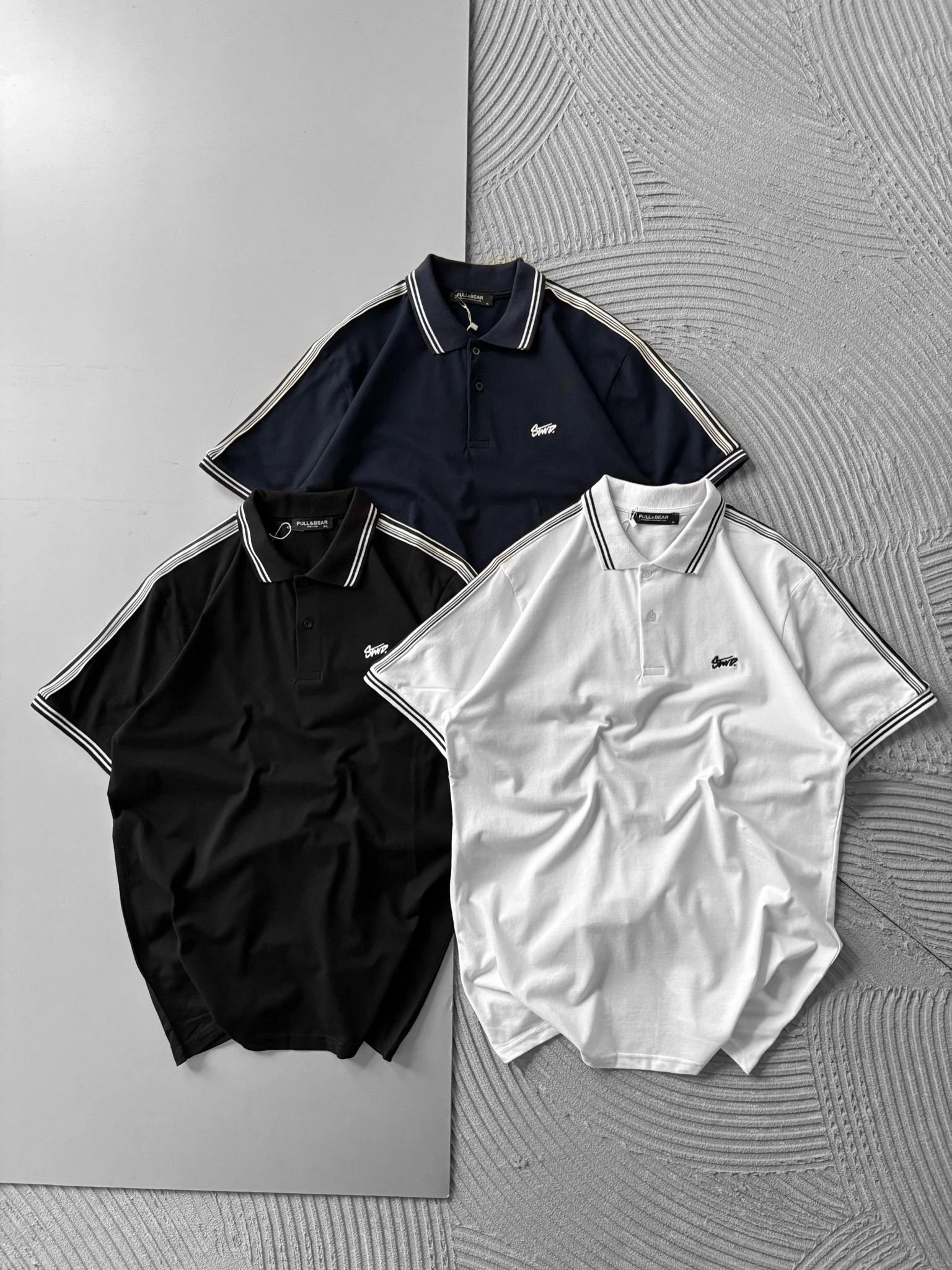 POLO YAKA STW NAKIŞLI KOL ŞERİT OVERSİZE TSHİRT LACİVERT
