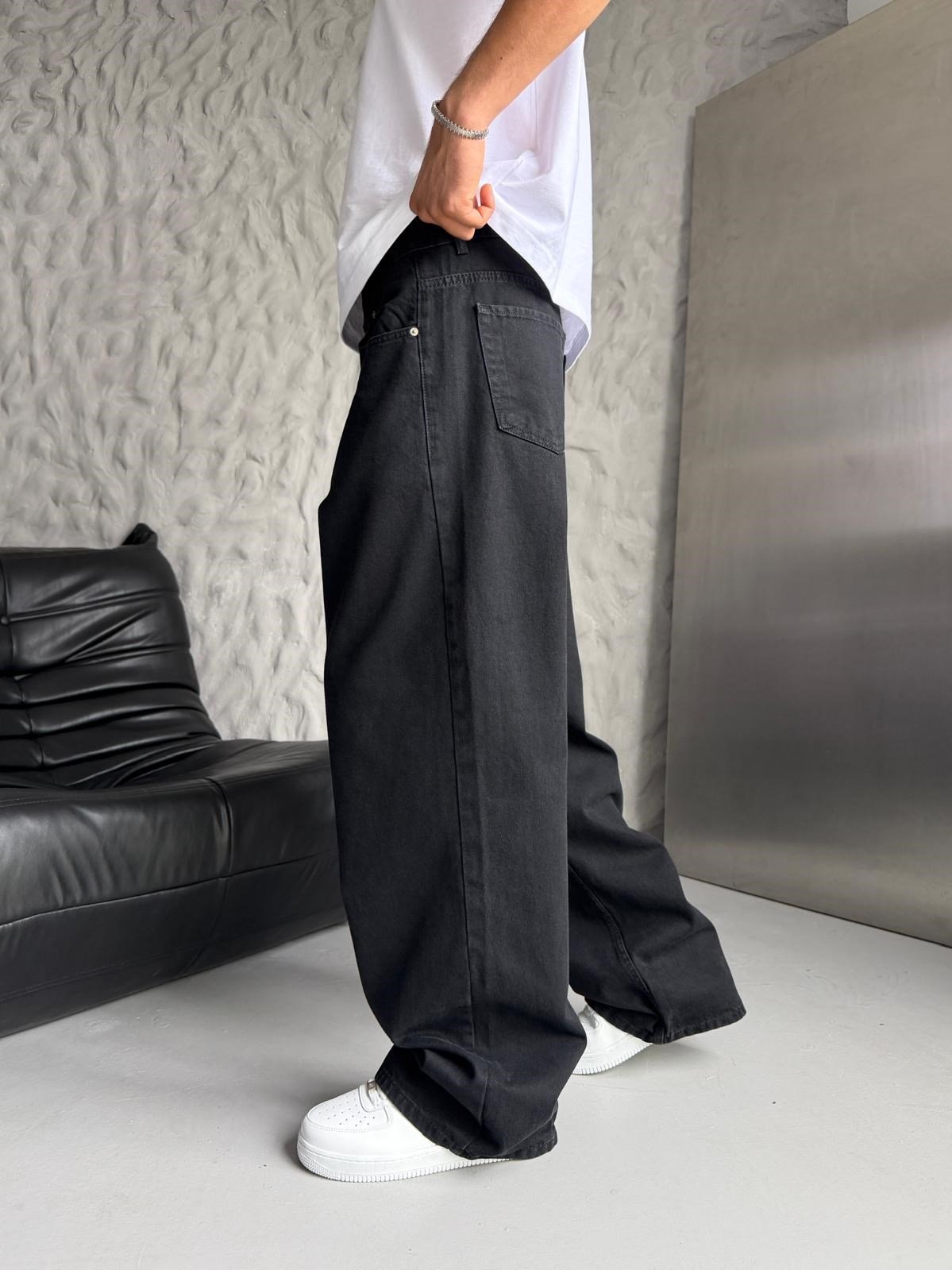 SÜPER BAGGY DÜZ KOT PANTOLON SİYAH