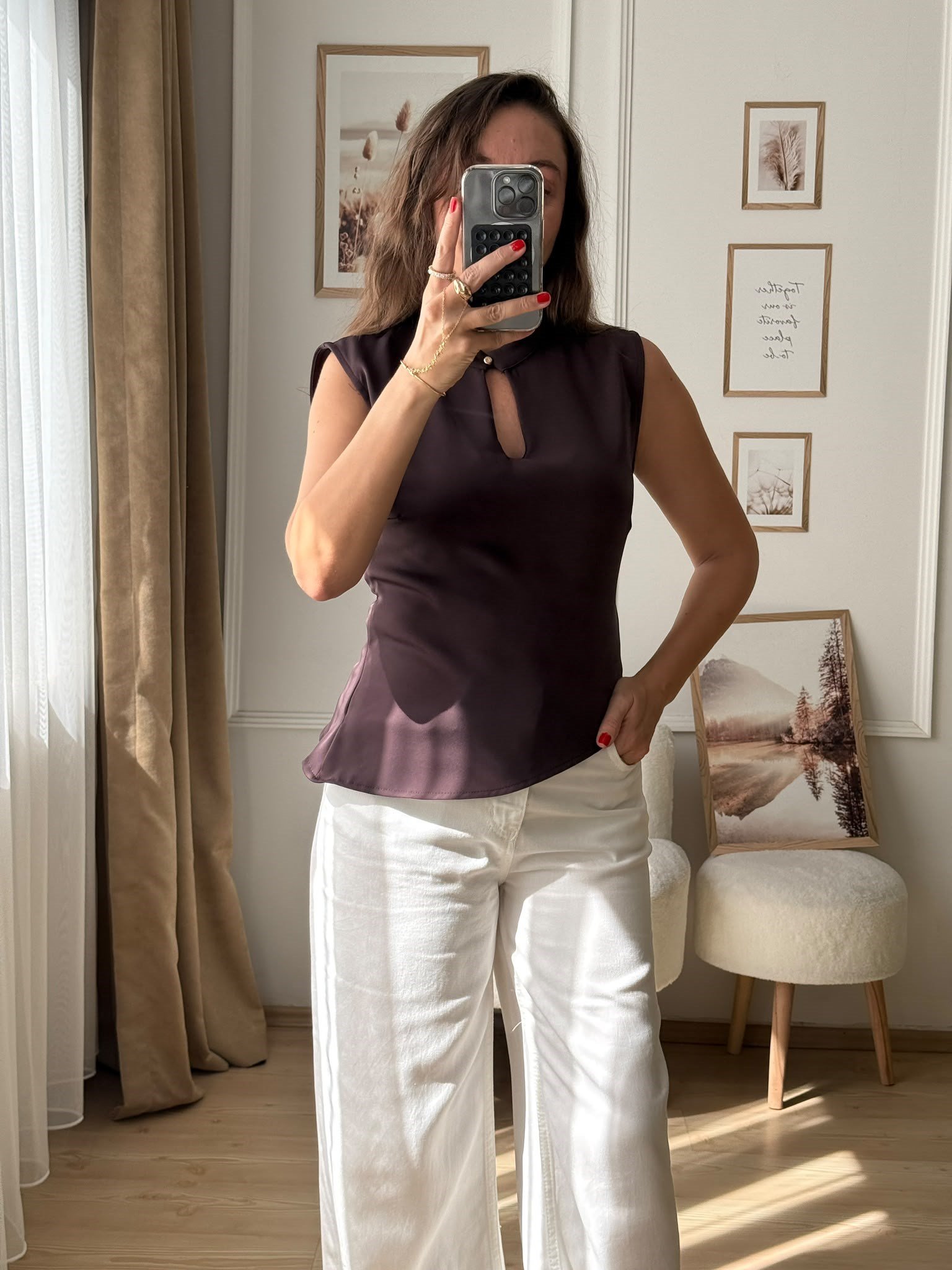Damla Detaylı Asimetrik Bluz Acı kahve