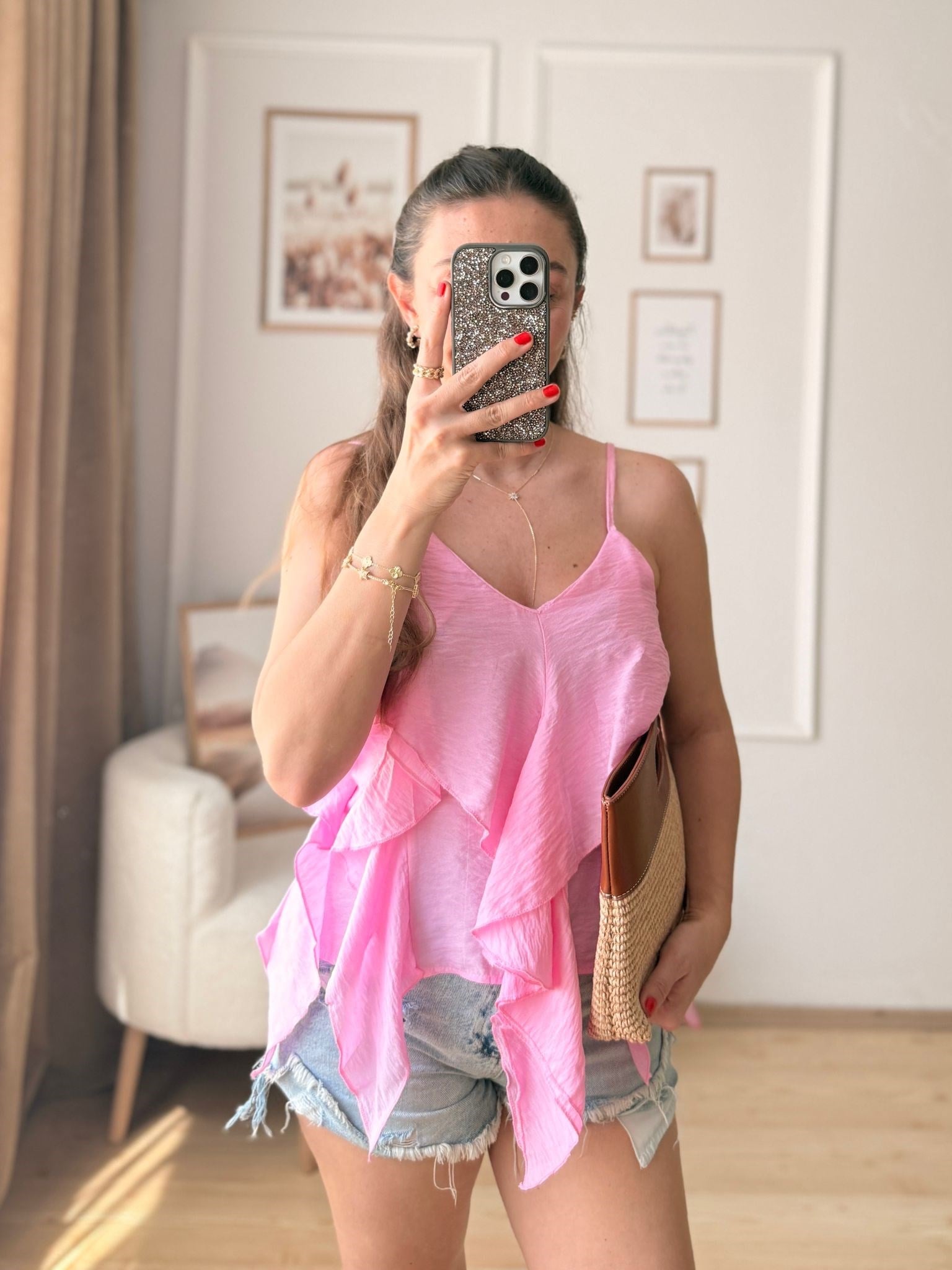 Fırfır Detaylı Bluz-Pembe