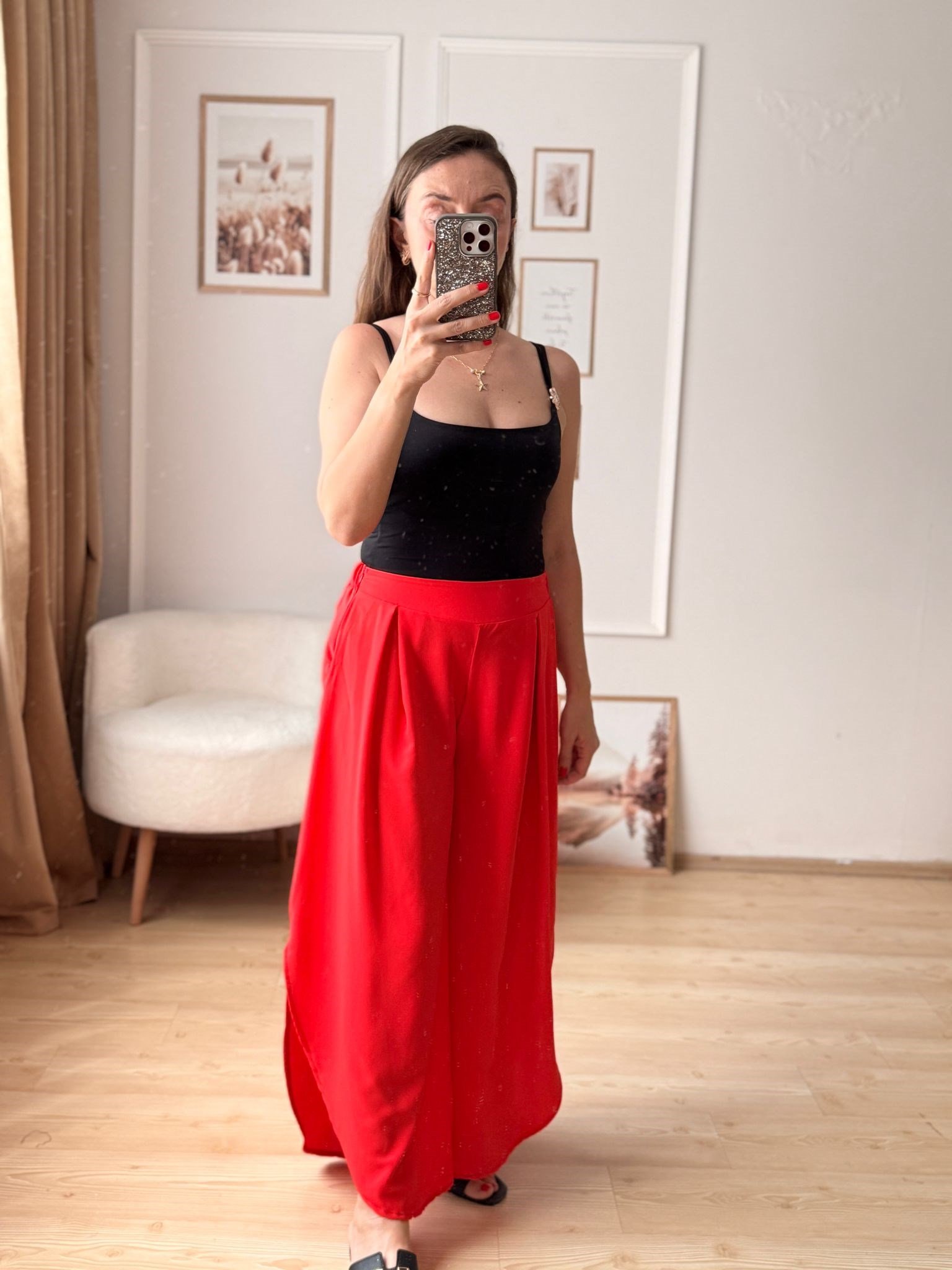 Şalvar Model Yırtmaçlı Pantolon-Kırmızı