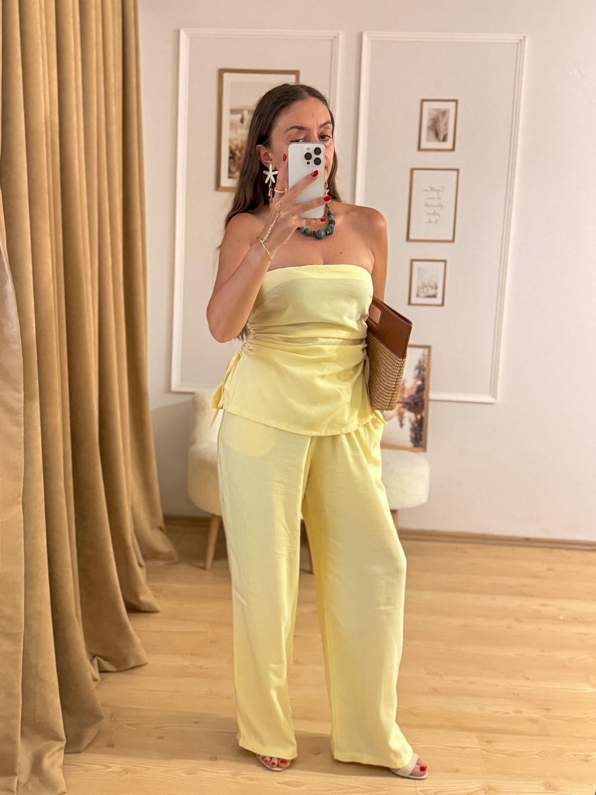 Straplez Bluz Pantolon Takım