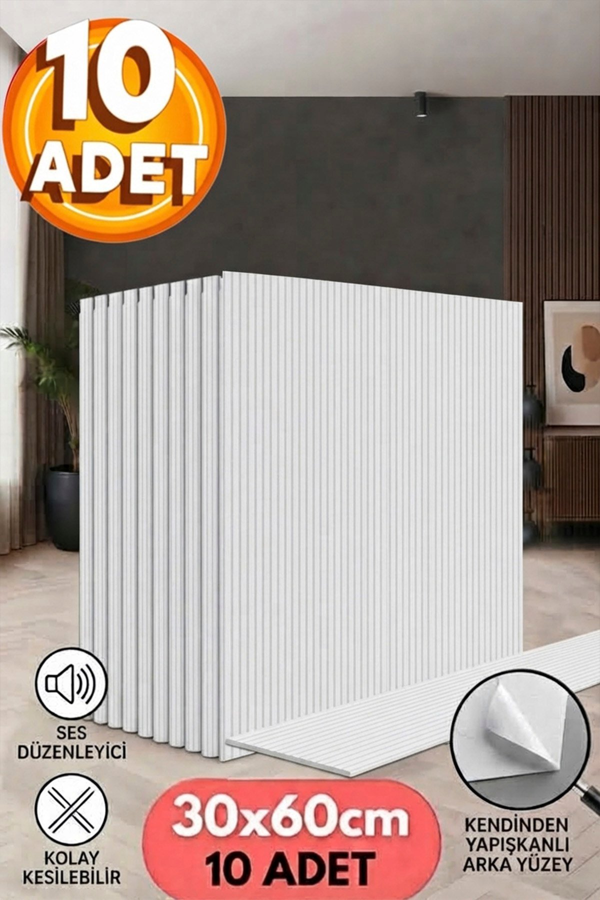 10 Adet, Yüksek Kalite Kabartmalı Dokulu Beyaz Tonlarında Gerçek Sıva Hissi Modern Beton Görünüm Desenli Pvc Mat Panel Kendinden Yapışkanlı Duvar Kaplaması Mat-4001, 30x60 CM 