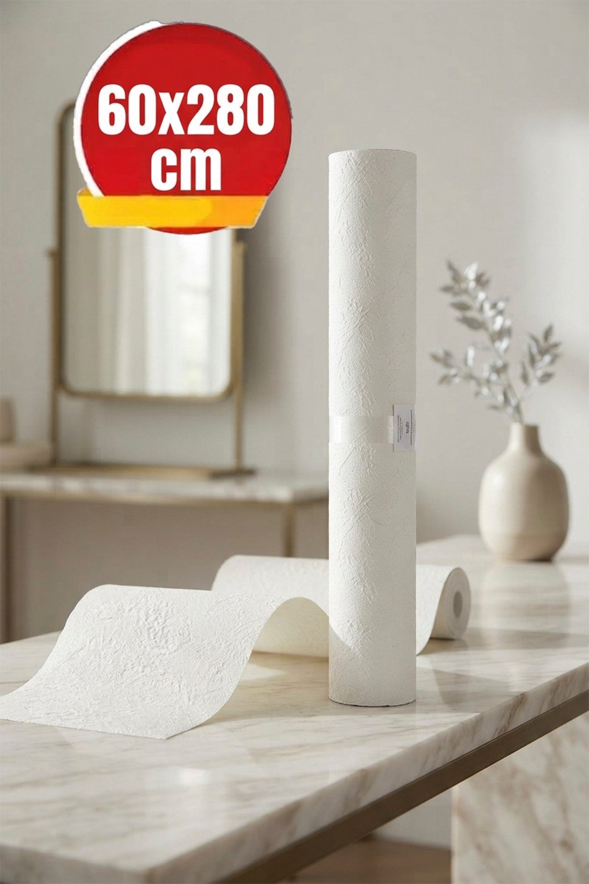 60x280 cm Beyaz Renk Tek Rulo Halinde Ek Yersiz Tek Parça XPE Isı Ses Yalıtım Kendinden Yapışkanlı Kendinden Desenli Dokulu Köpük Duvar Kağıdı-R-1001