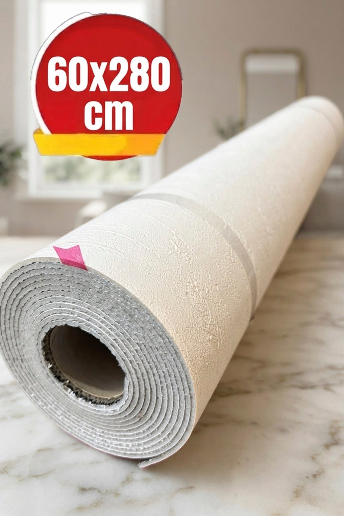 60x280 cm Kabartmalı Dokulu Beyaz Renk Tek Rulo Halinde Ek Yersiz Tek Parça XPE Isı Ses Yalıtım Kendinden Yapışkanlı Kendinden Desenli Dokulu Köpük Duvar Kağıdı-R-1201