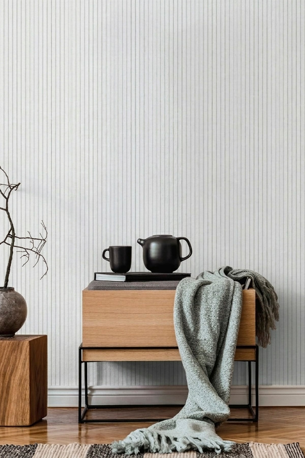 Bien Exclusive 5358 Sade Kombin Soft Bej Gümüş Şerit Çizgili Premium Duvar Kağıdı 5,30 M²