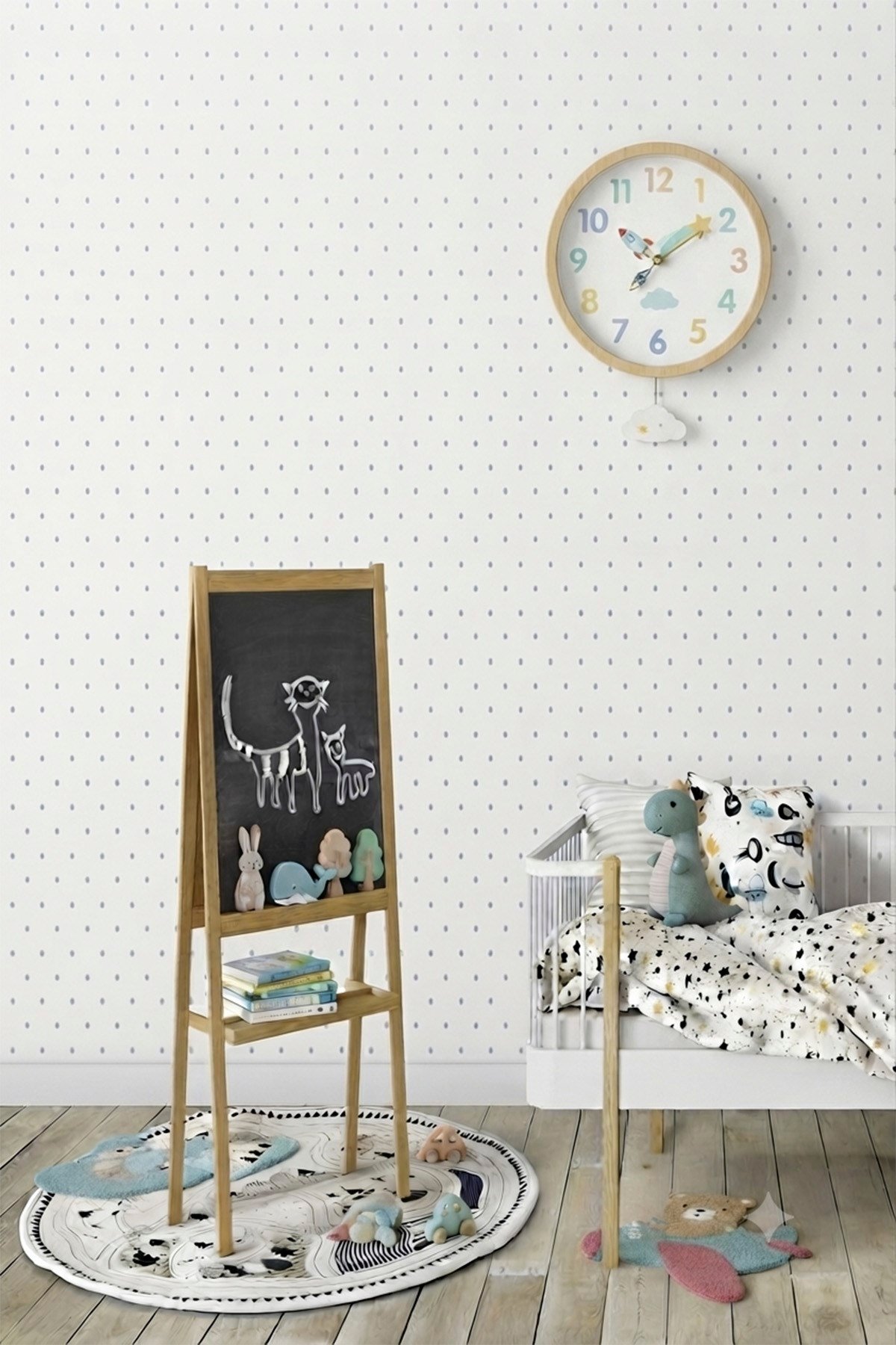 Zümrüt Kids 418-2 Açık Mavi Nokta Desenli Çocuk Duvar Kağıdı 5,33 M²