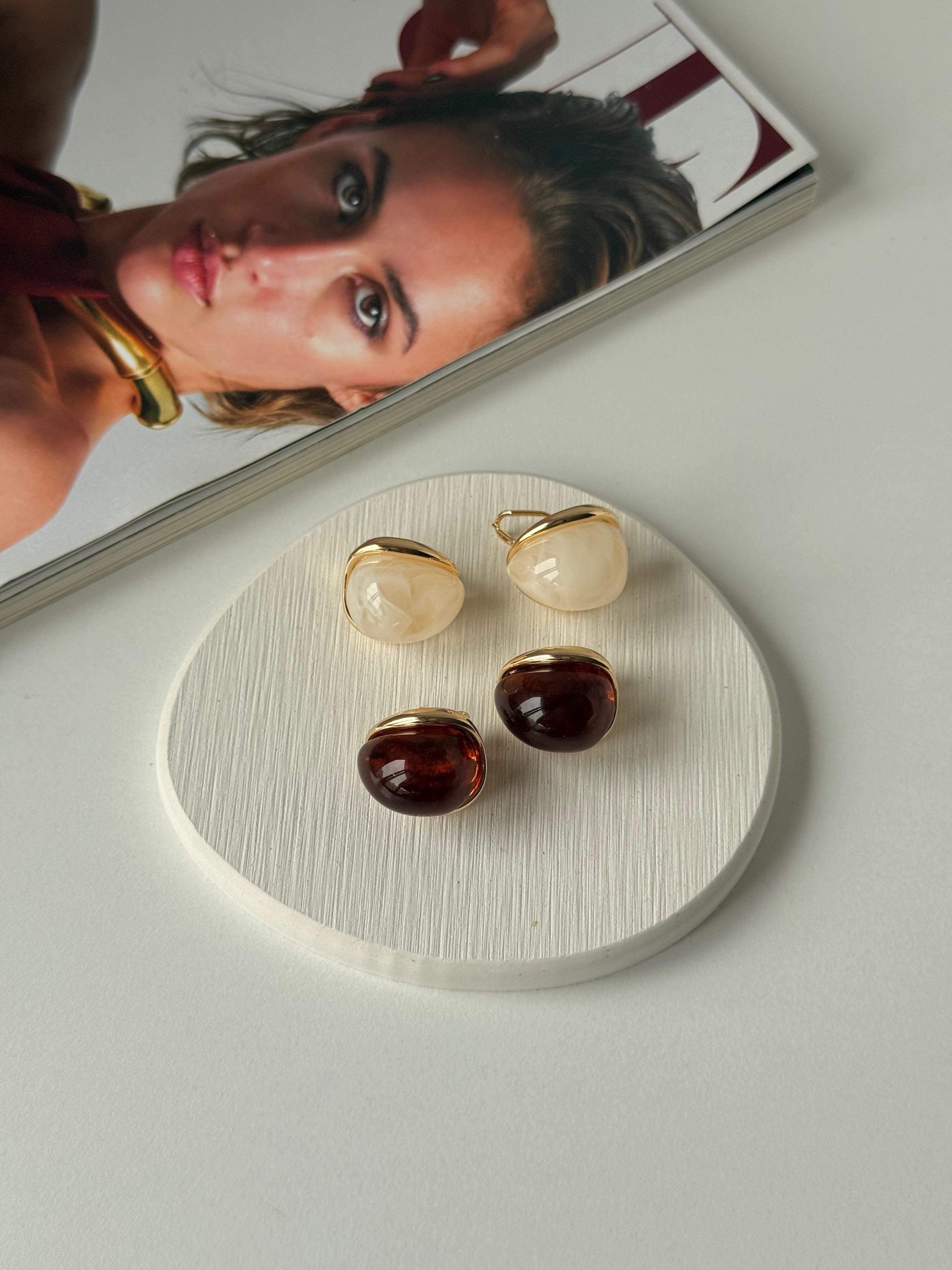Amber Oval Gold Kadın Küpe