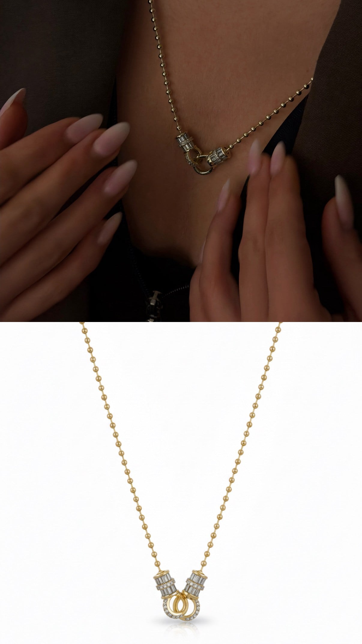 Baget Taş Detaylı Kilit Model Gold Çelik Kolye