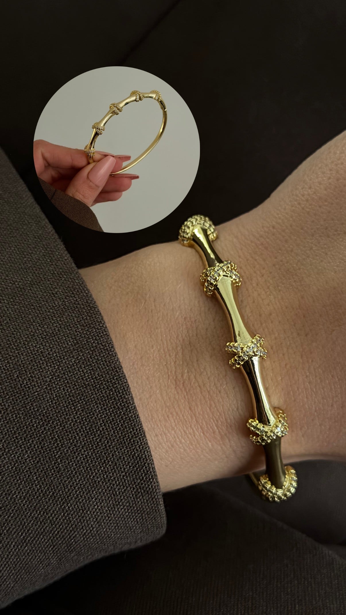 Bamboo Shine Altın Kaplama Taşlı Kadın Kelepçe Bileklik