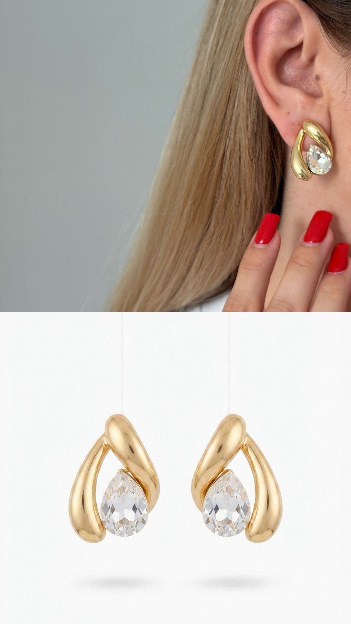 Damla Zirkon Taşlı Gold Küpe