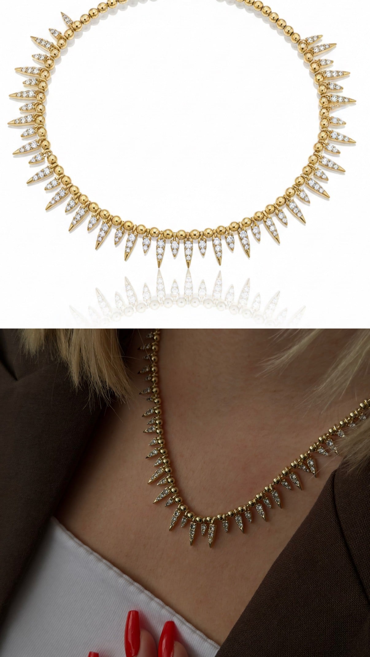 Gold Işıltı Spike Taşlı Choker Kadın Kolye