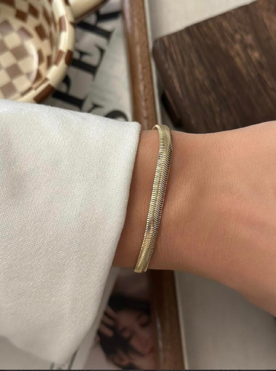 Gold Yassı Zincir Minimal Bileklik