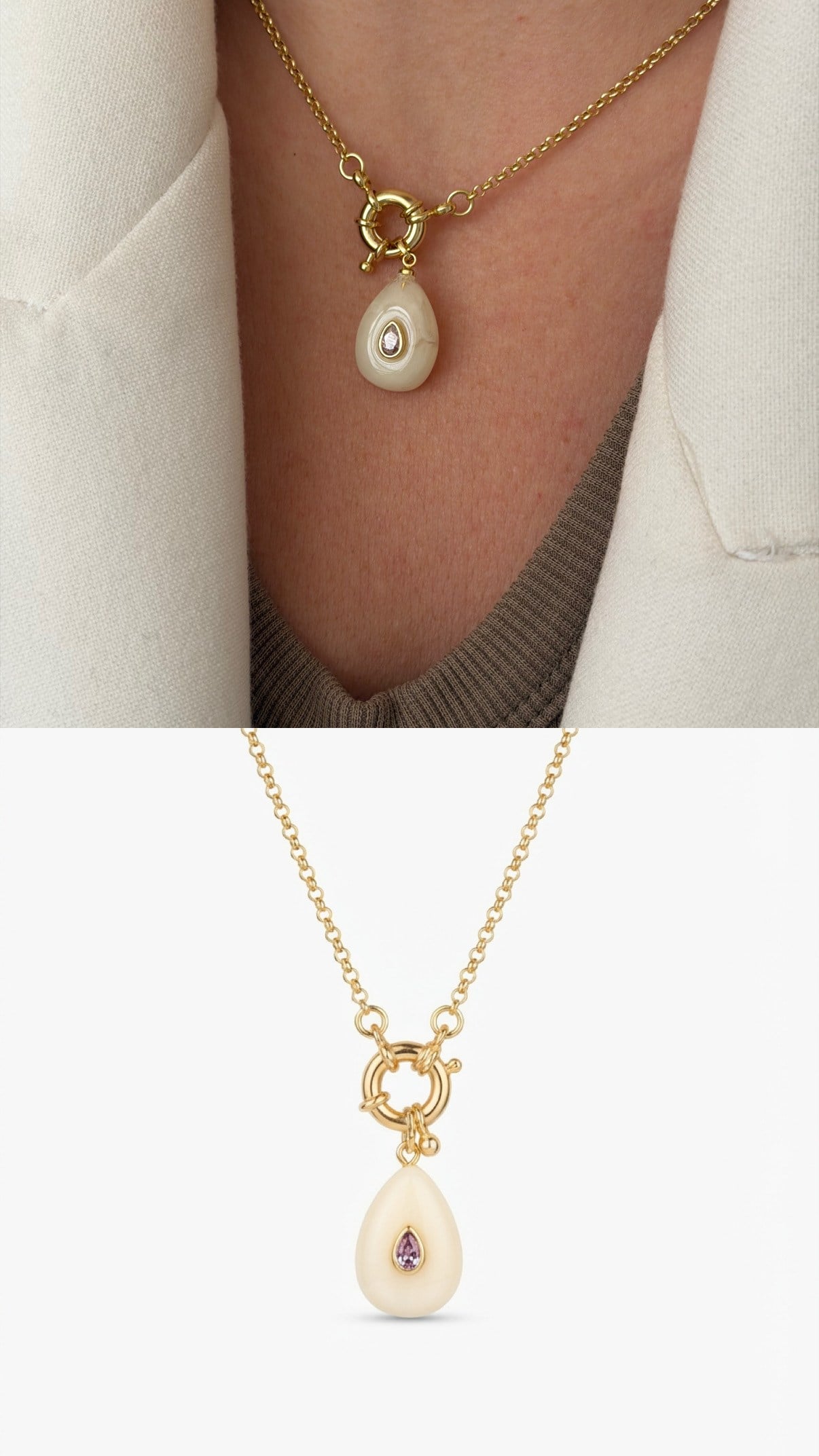 Luna Damla İnci Gold Kolye