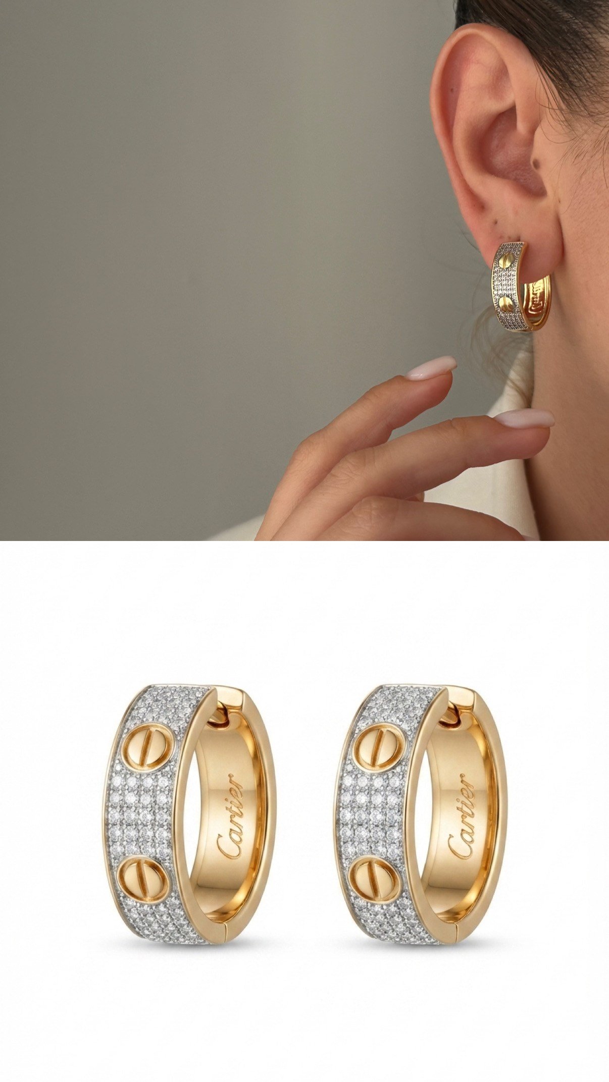 Luna Işıltılı Vida Detaylı Gold Halka Küpe