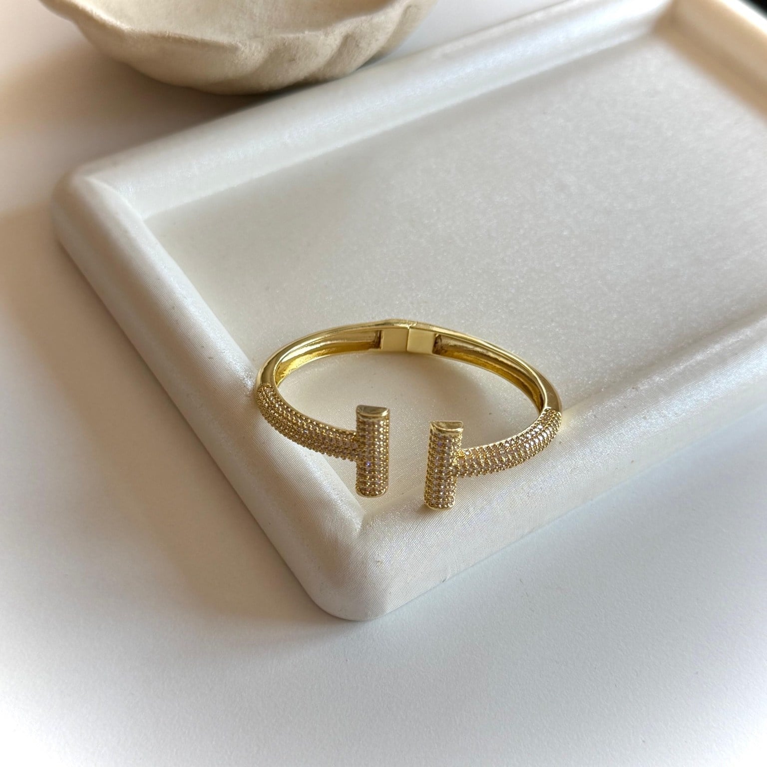 Luna Zirkon Taşlı Kelepçe Bileklik – Gold