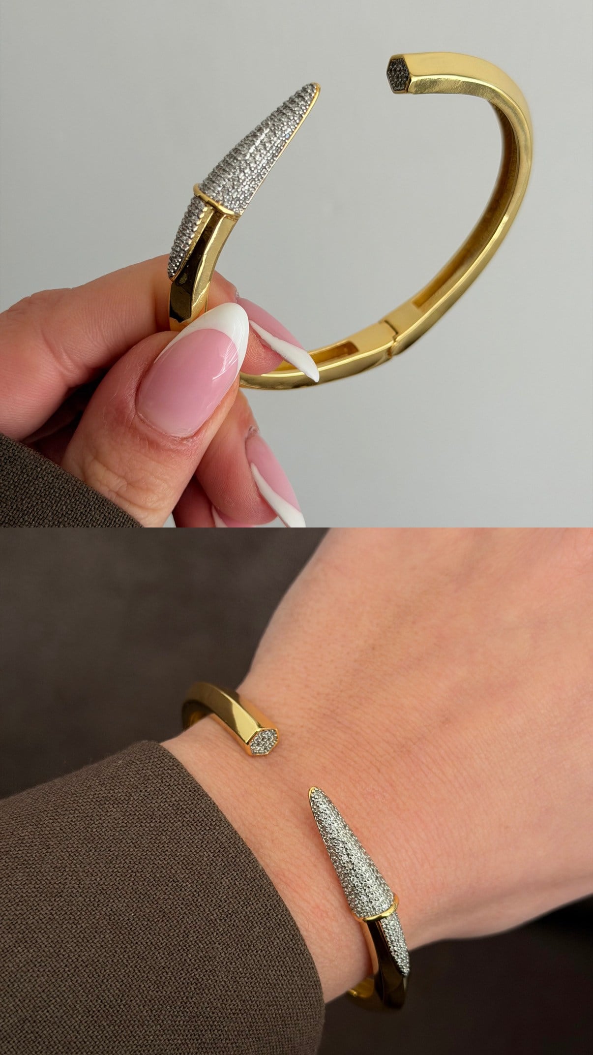 Luxe Nail Taşlı Çivi Tasarım Gold Kelepçe Kadın Bileklik
