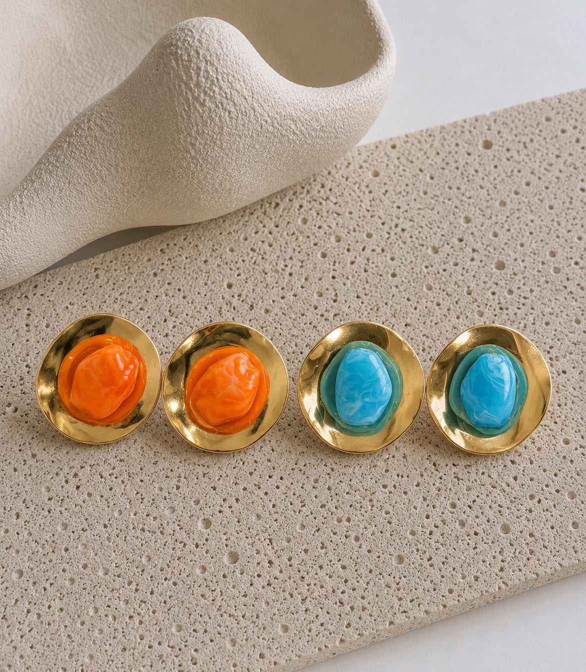 Mercan & Turkuaz Dokunuş Gold Küpe