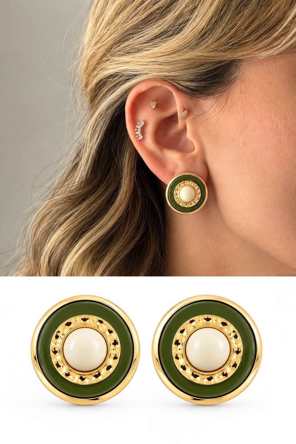 Olive Pearl Gold Küpe
