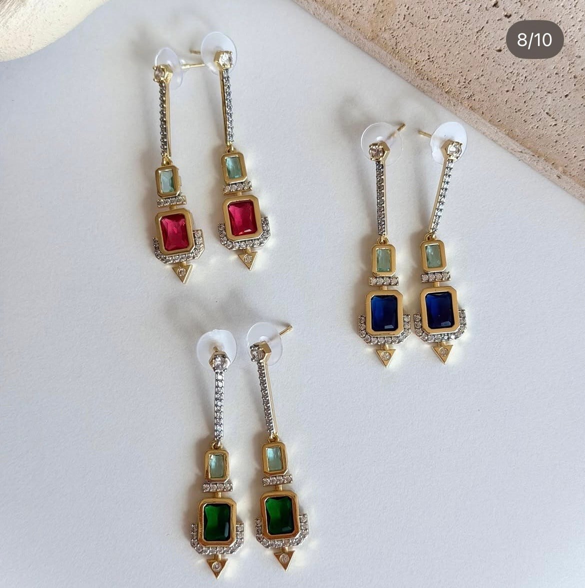 Renkli Baget Taşlı Sallantılı Küpe