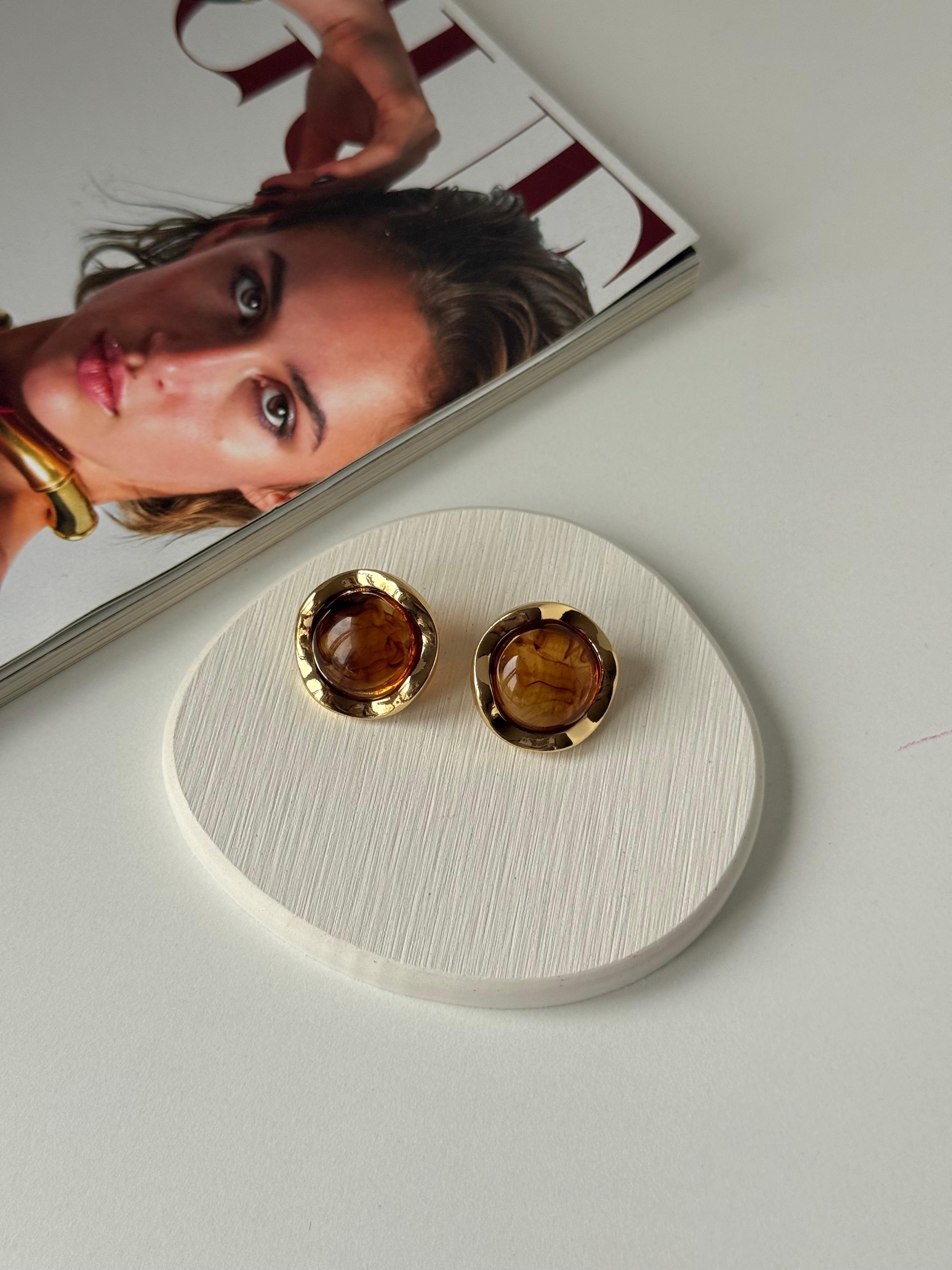 Vintage Amber Gold Yuvarlak Kadın Küpe