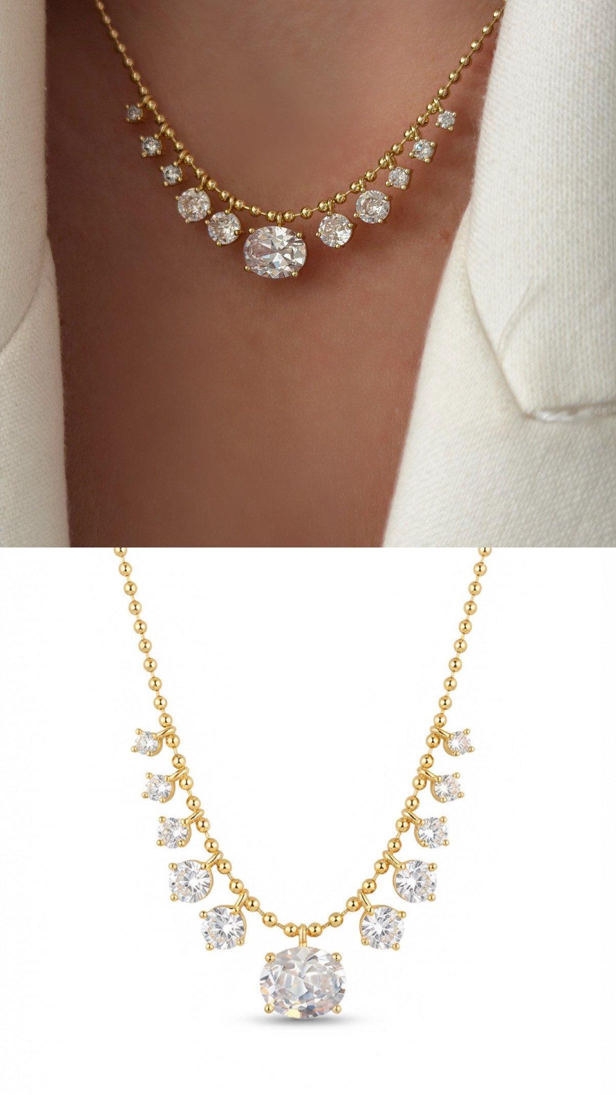 Zarif Zirkon Taşlı Gold Kolye – Büyük Taş Detaylı