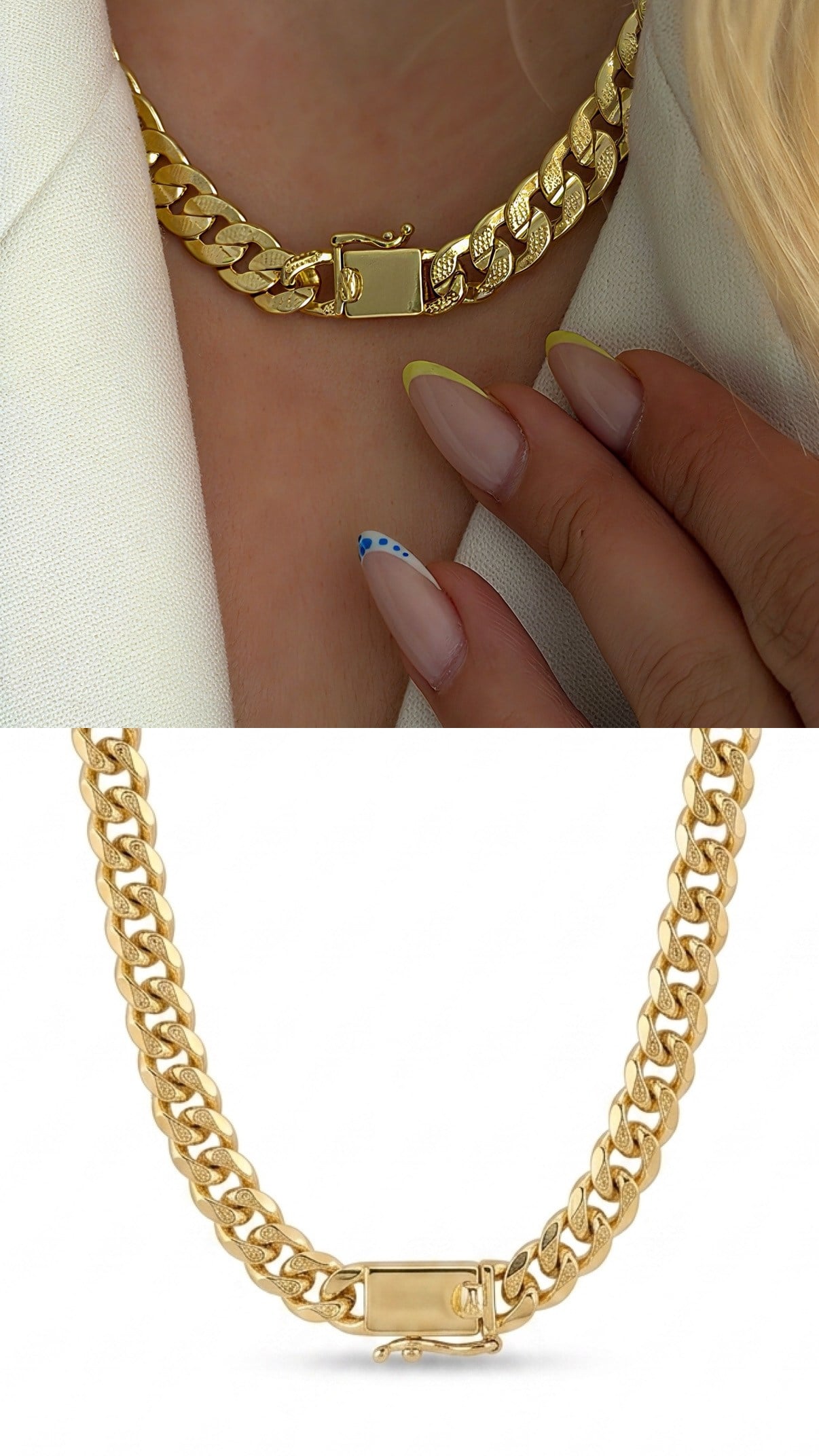 Zincir Desenli Gold Kilit Choker Kolye