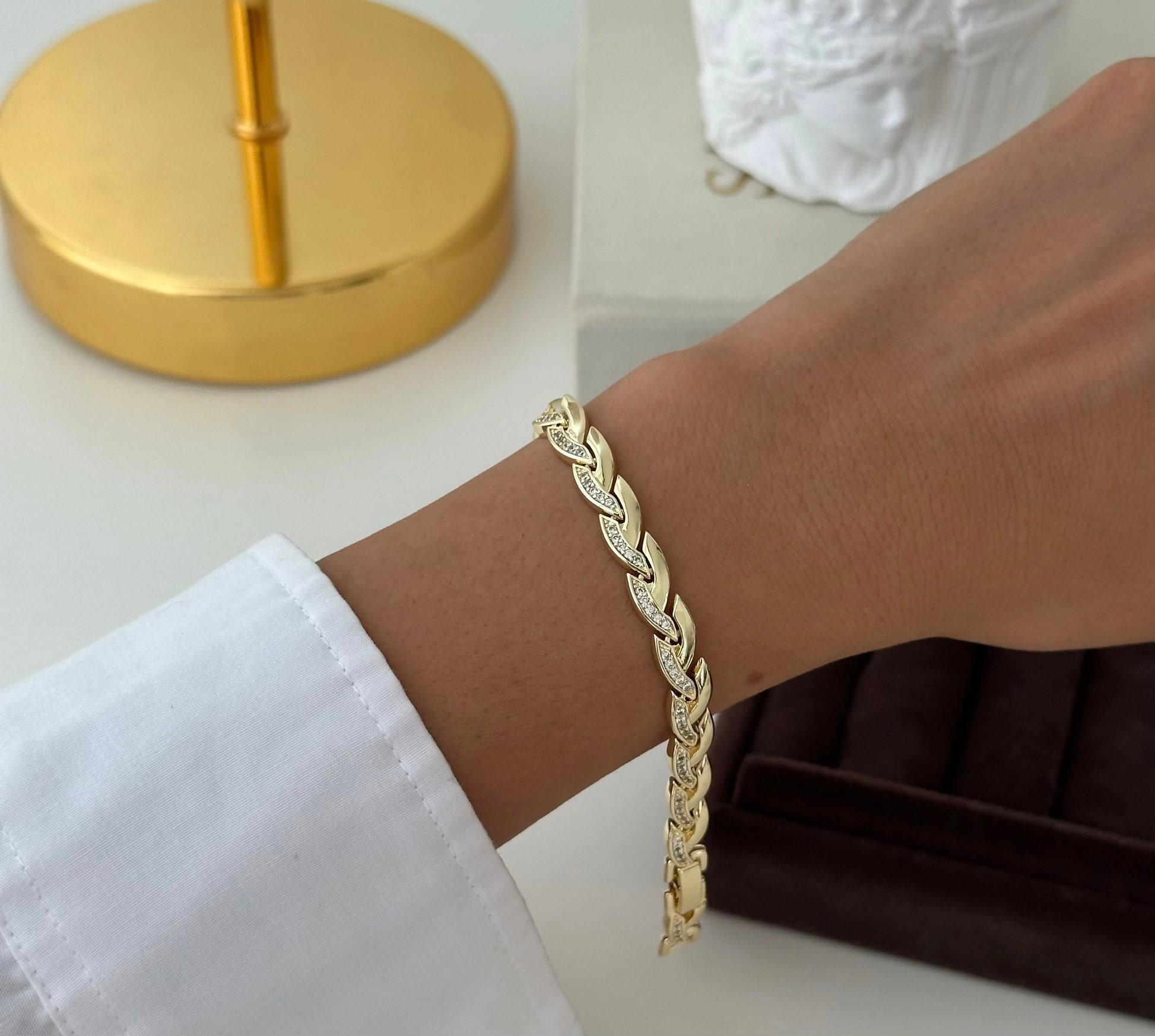 Zirkon Taşlı Gold Gurmet Bileklik