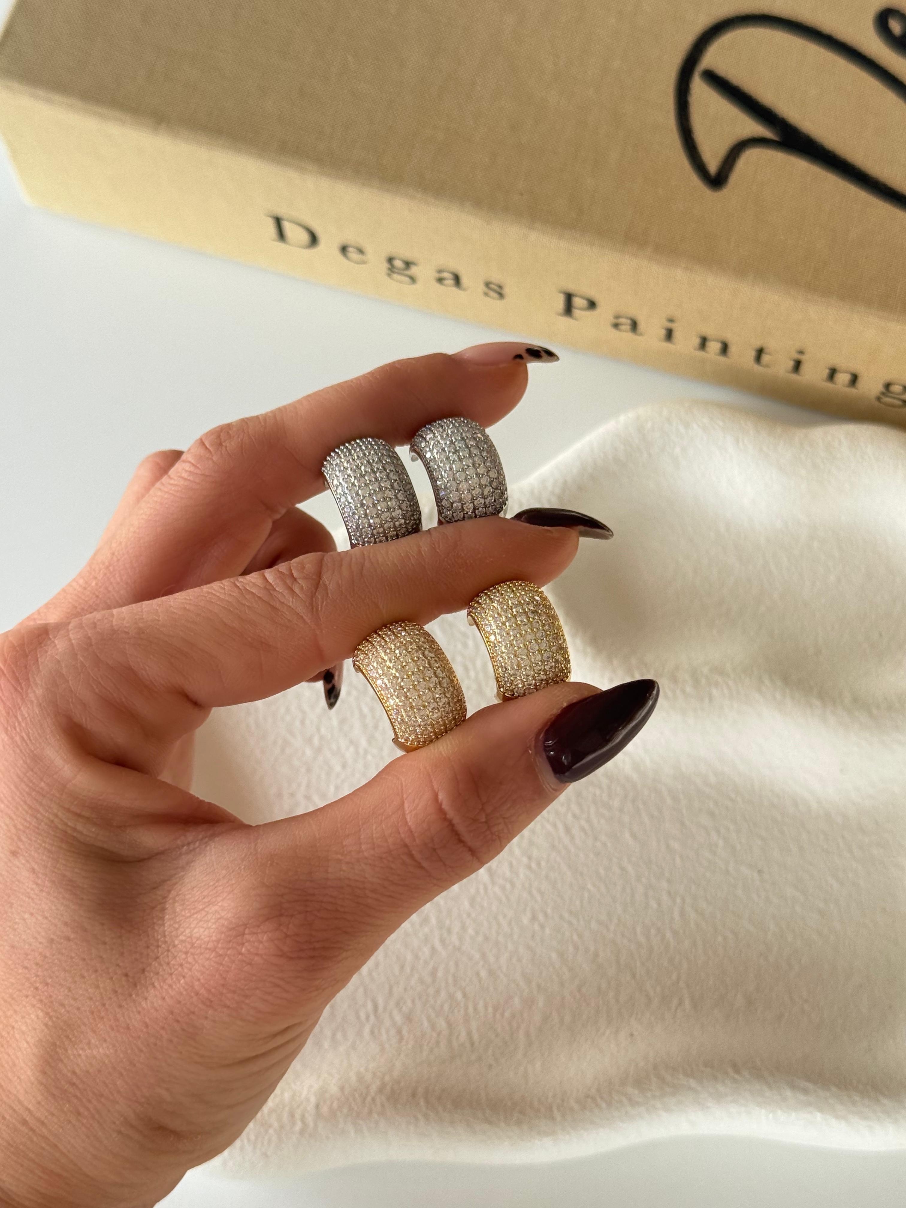 Zirkon Taşlı Gold & Silver Kalın Halka Kadın Küpe