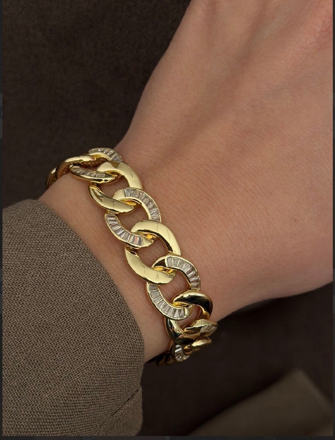 Zirkon Taşlı Gold Zincir Bileklik