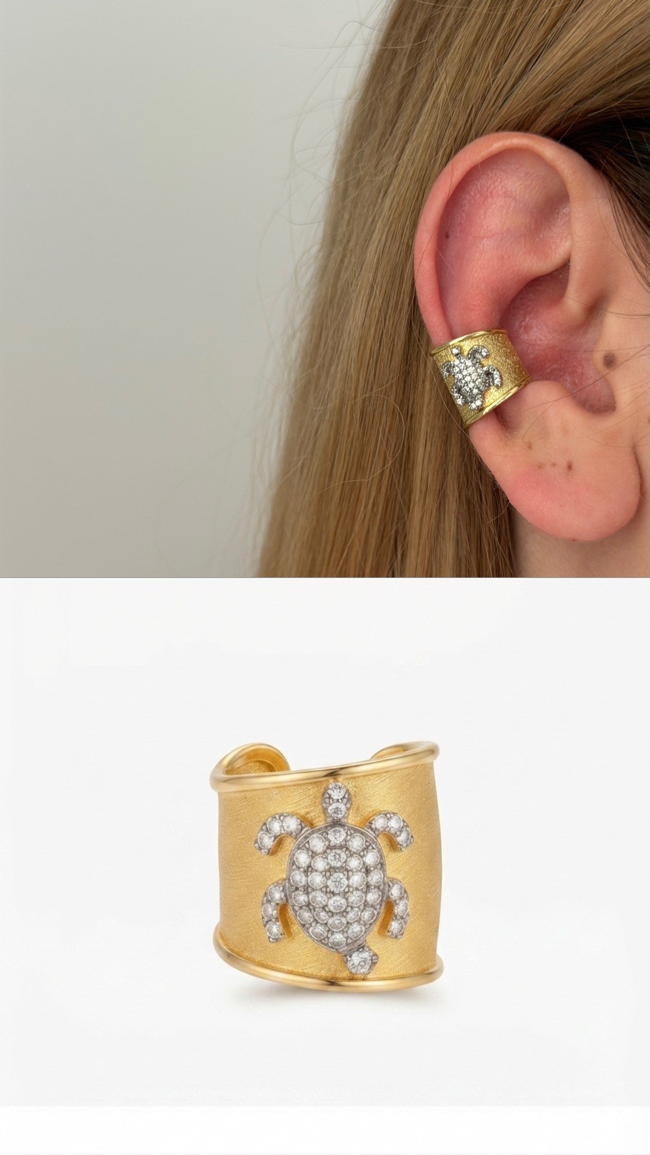 Zirkon Taşlı Kaplumbağa Figürlü Gold Ear Cuff Küpe