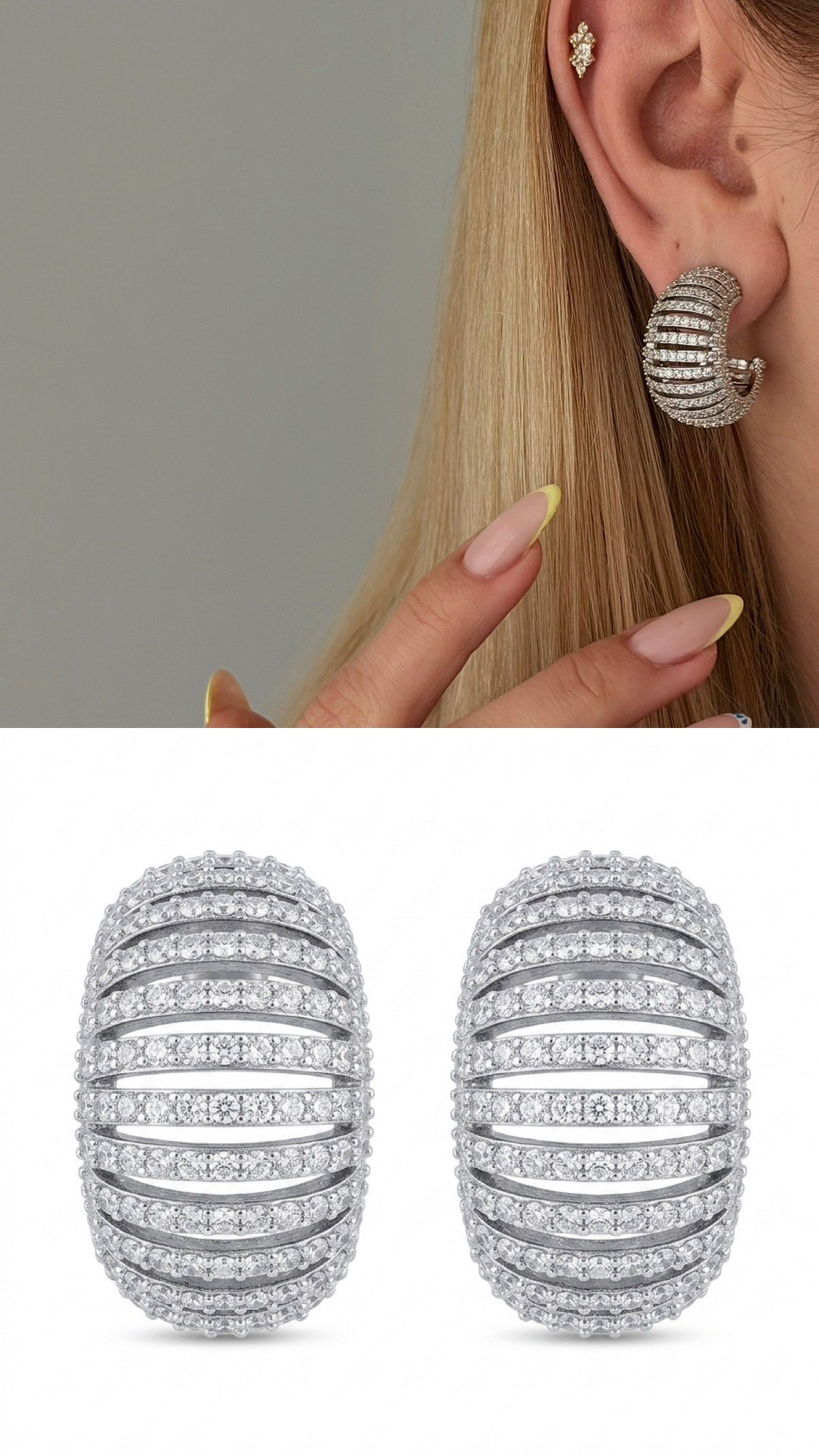 Zirkon Taşlı Oval Kafes Küpe