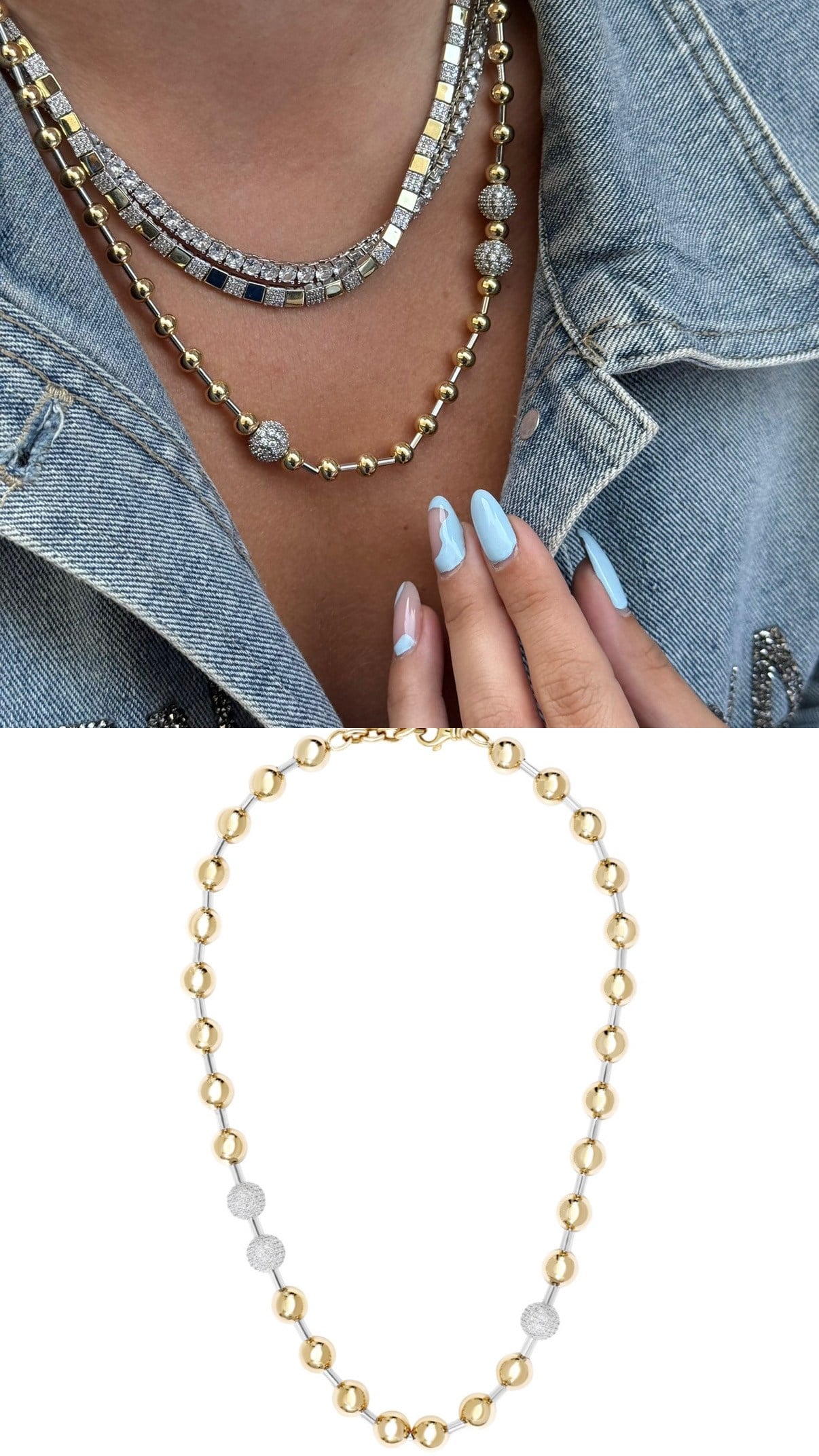 Zirkon Top Detaylı Gold Boncuk Kolye