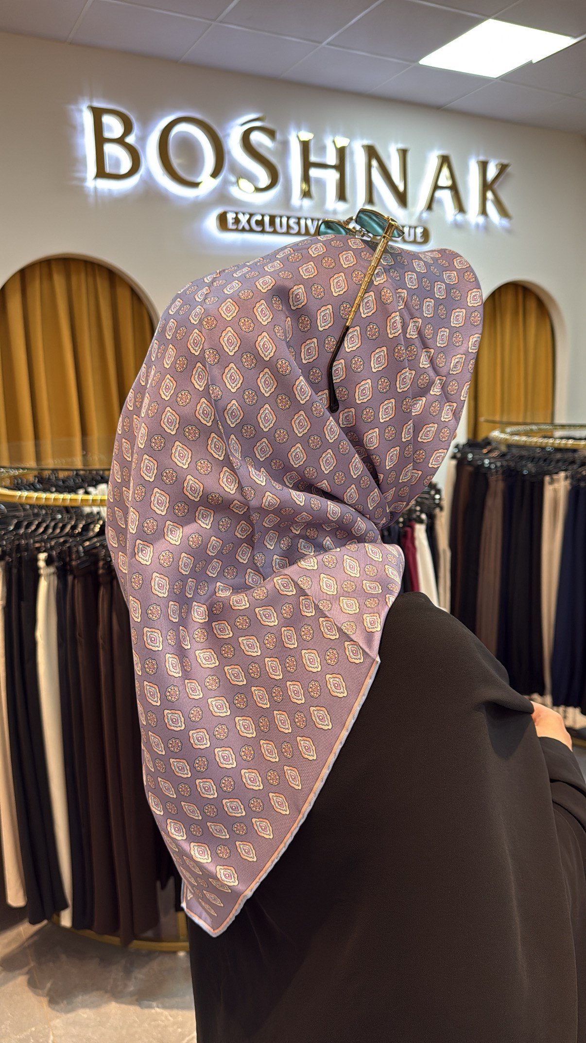 BELLİ Mavi Etnik Desen %100 Twill İpek Eşarp 4308 - 35