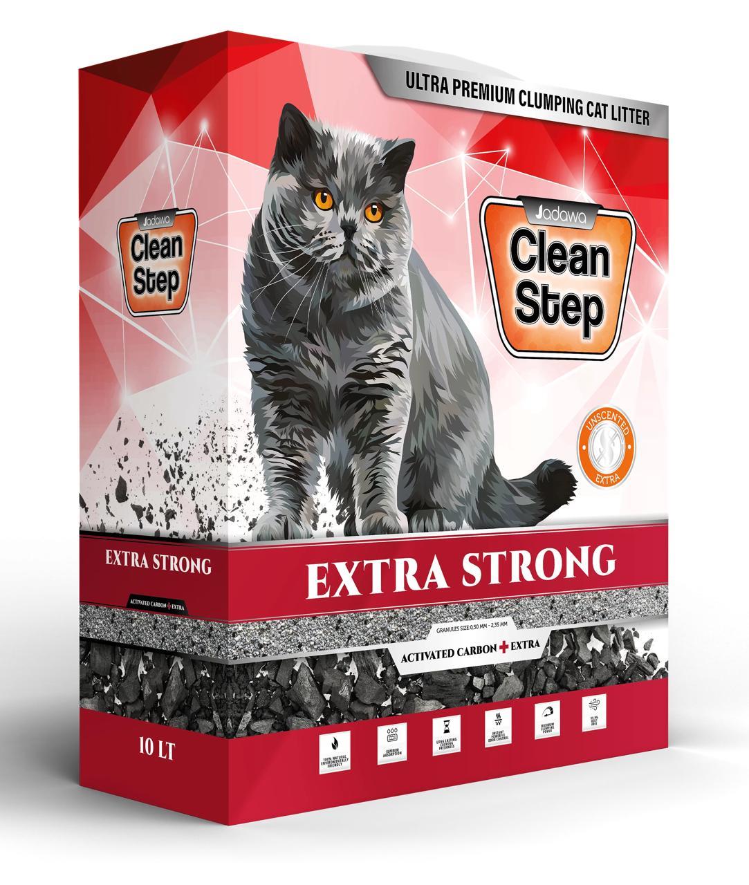 Clean Step Extra Strong Ekstra Aktif Karbonlu Süper Güçlü Topaklanan Kokusuz (Parfümsüz) İnce Tane Bentonit Kedi Kumu 10lt