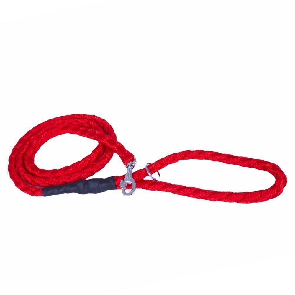 Doggie Dokumadan El Yapımı Örgülü Köpek Gezdirme Kayışı M-2x140cm - Red